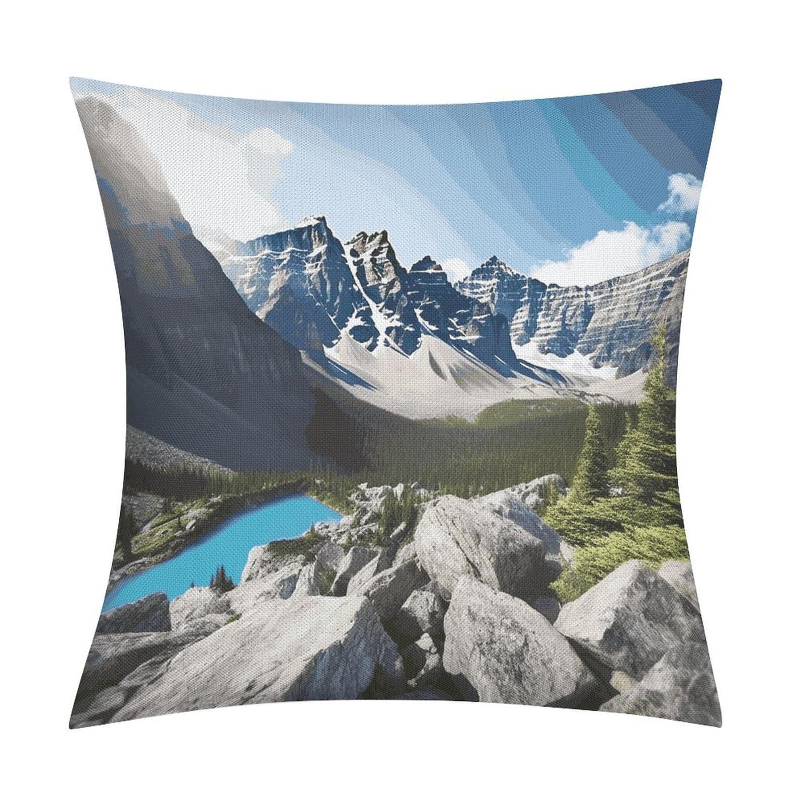 JTREHY Mountains Throw Pillow Covers Farmhouse Pillow Cover Standard Pillow Shams Decorative Square Pillowcases Soft Pillow Cases Wrinkle Fade Resistant for Couch Home 18x18 Inch