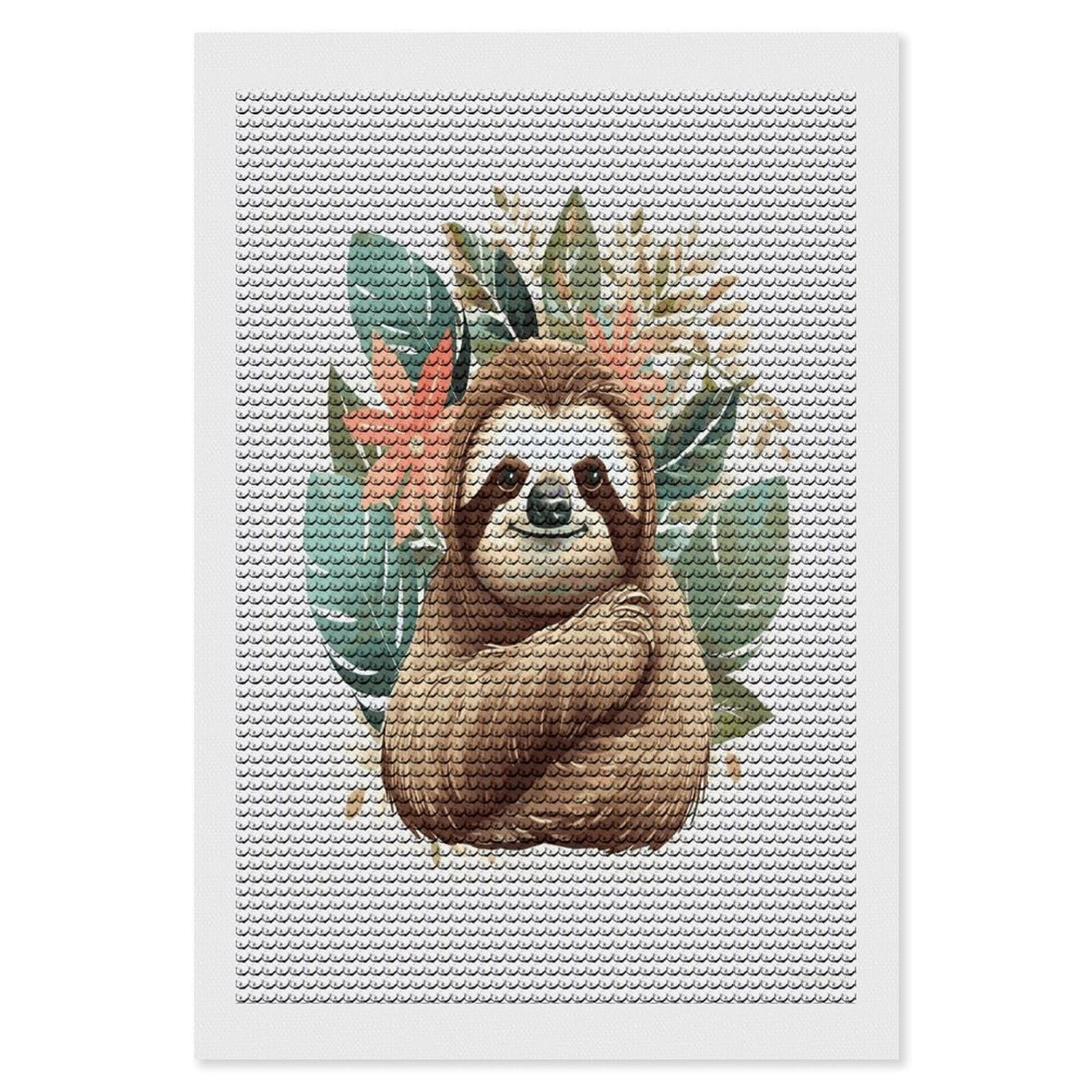 JTREHY Cute Sloth Leaves Diamond Art Kits Personalized DIY Round Diamond Painting Kits for Beginner Full Drill Diamonds Dots Paintings for Adults Gem Art Crafts Home Decor
