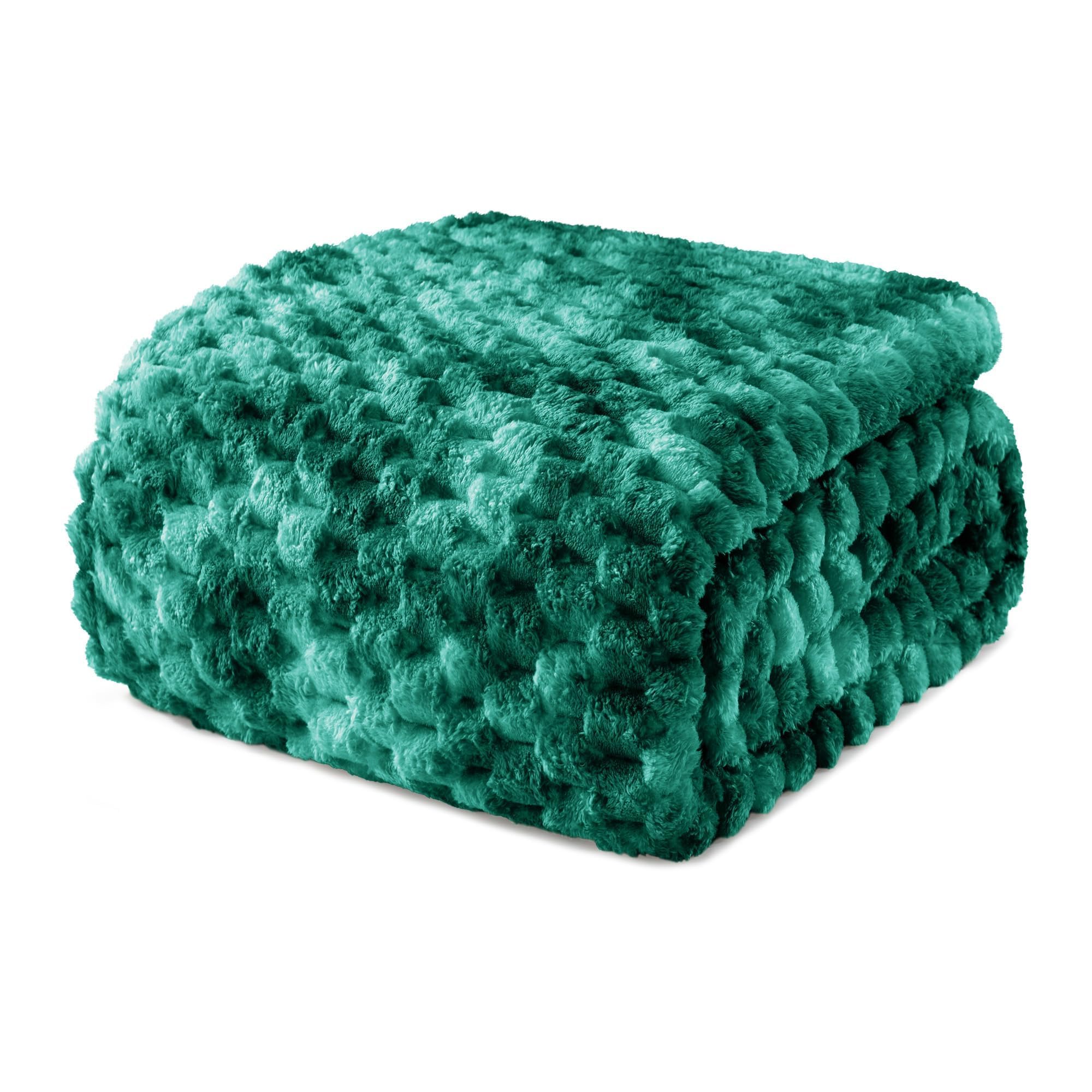 Exclusivo Mezcla Fleece Queen Blanket for Bed, Extra Large Fuzzy Tie-dye Teal Bed Blankets, Soft Cozy Plush Sofa Throws for All Seasons, 90x90 Inches
