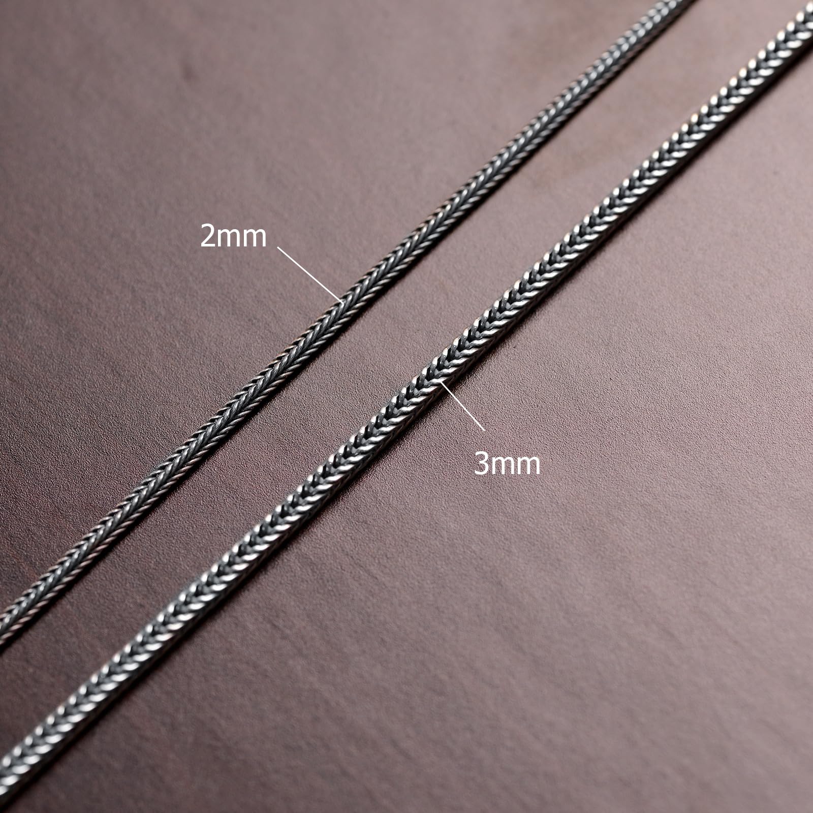 Łańcuszek ze srebra wysokiej próby 925, lisi ogon, 2 mm, 3 mm, dla mężczyzn i kobiet
