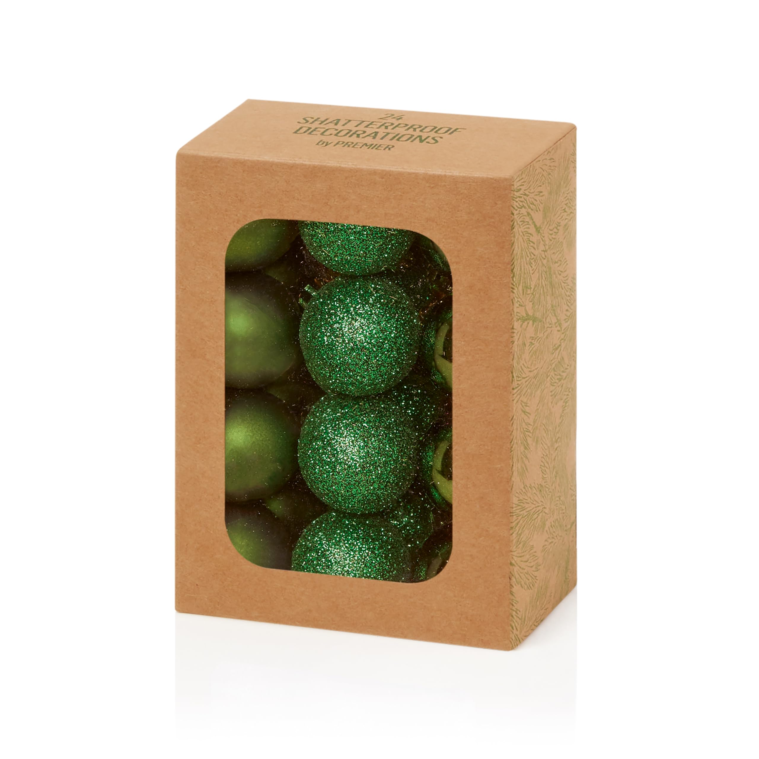Premier Dark Green Decorations Set Of 24 X 3Cm Shatterproof Baubles - Assorted Finishes - Luxury Christmas Tree Decorations, Hanging Ornaments