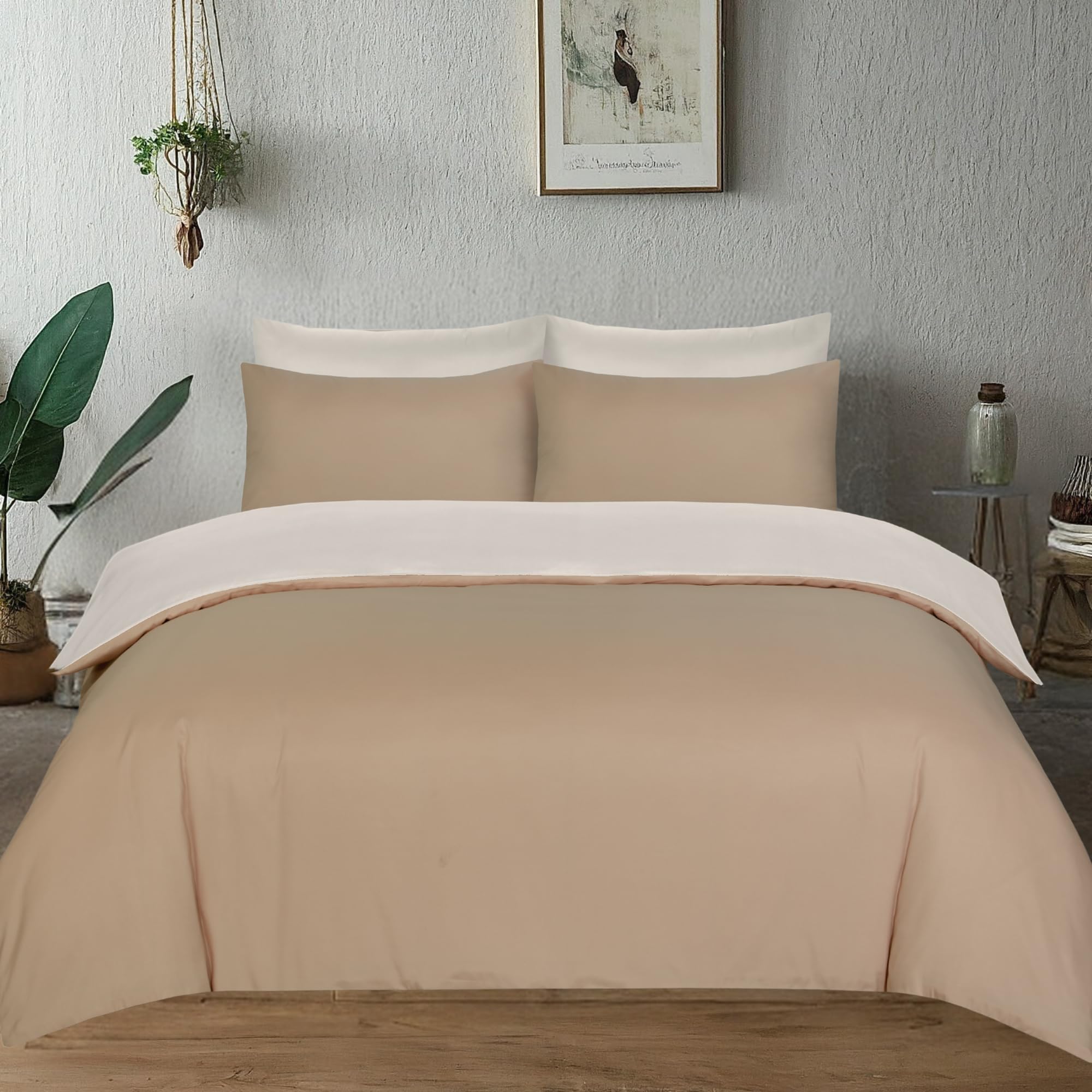 J.din Beige & Cream King Beige And Cream Duvet Cover Set Soft Brushed Microfiber