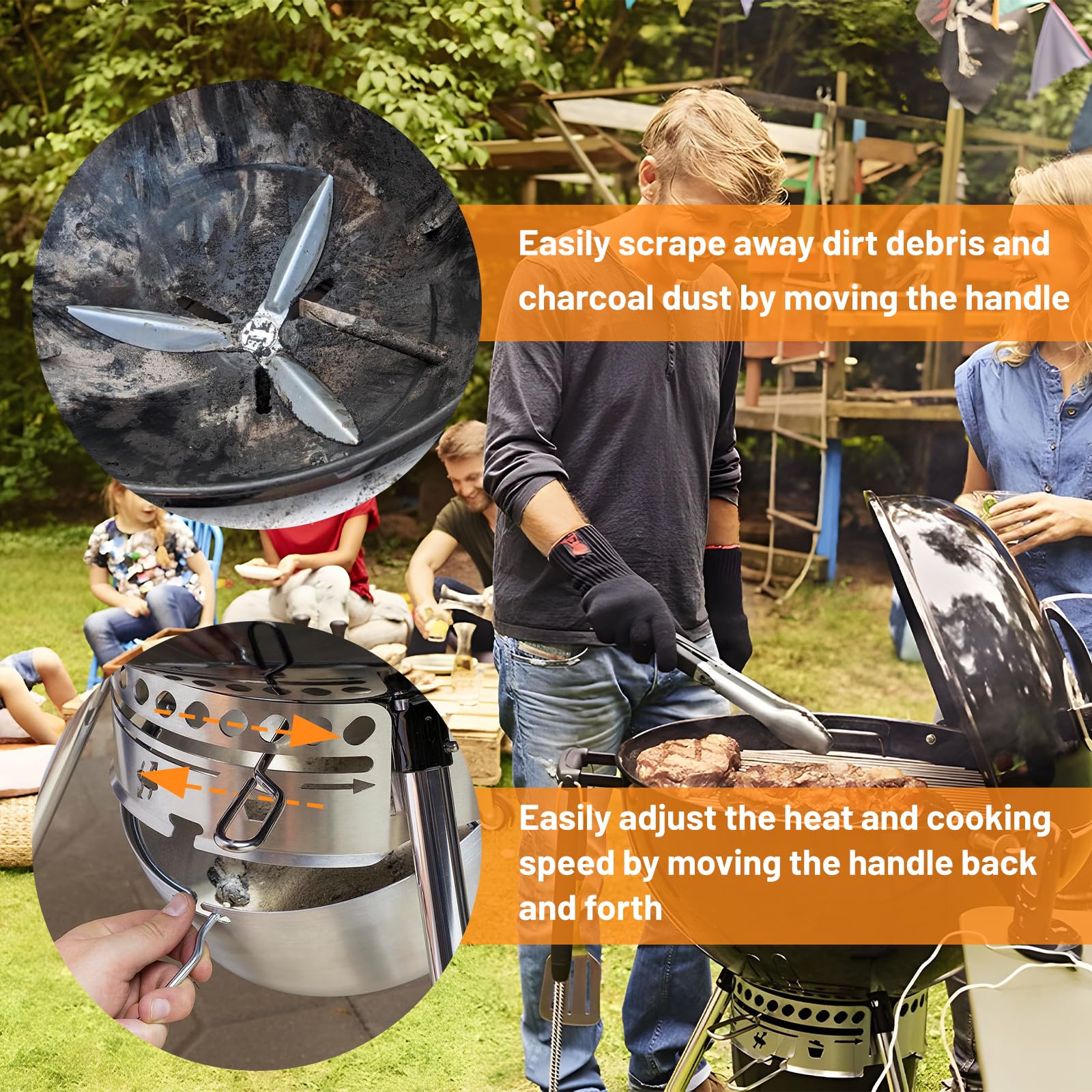 DBREAKS Lot de 2 Systèmes de Nettoyage One Touch de 46.7 cm, 18-1/2-Inch Kit de Nettoyage One Touch compatibles avec Les pièces de Barbecue Weber, 7444 Weber Kettle Barbecues