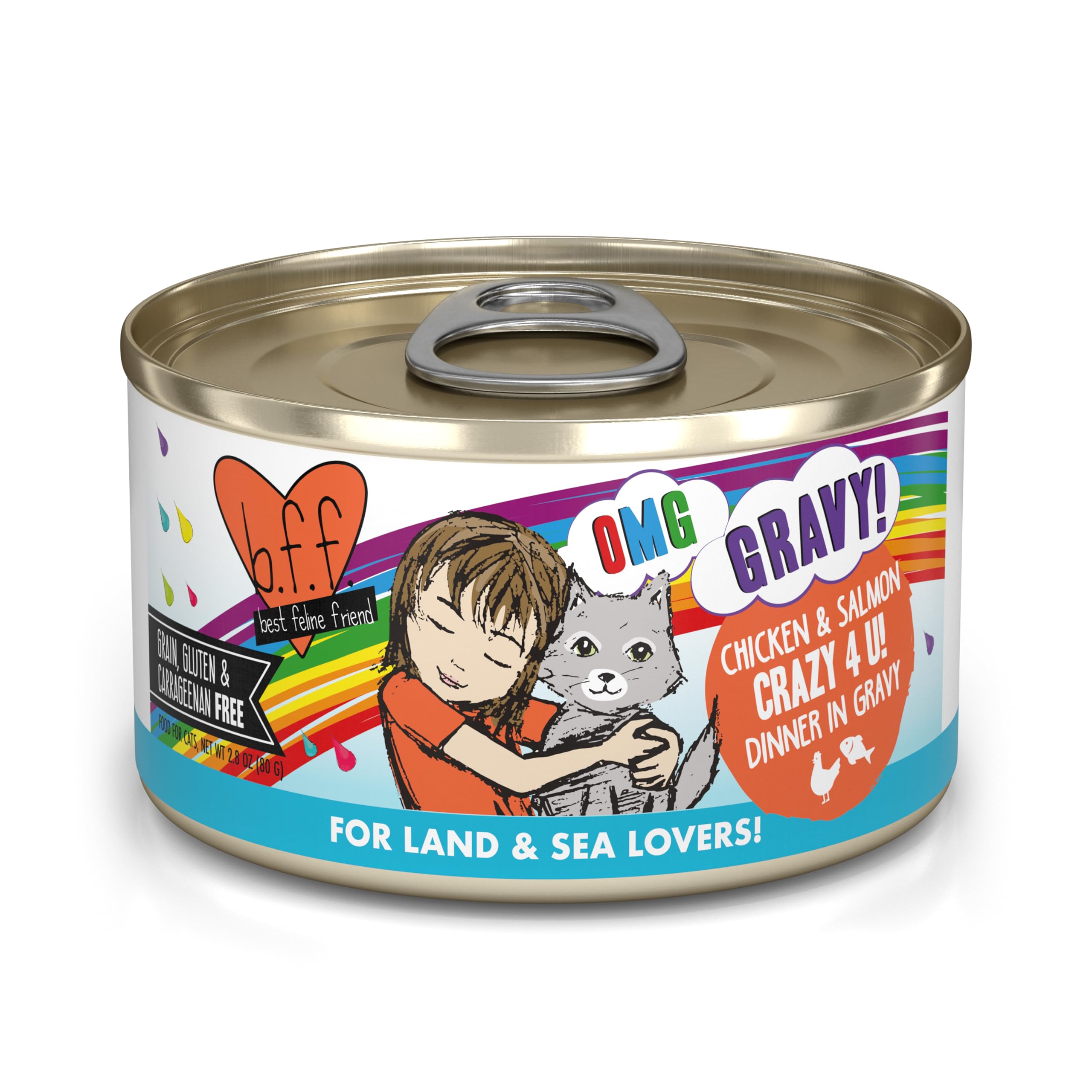 Weruva B.F.F. Omg - Best Feline Friend Oh My Gravy! Grain-Free Wet Cat Food Cans, Crazy 4 U! Chicken & Salmon, 2.8-Ounce Can (Pack of 12)