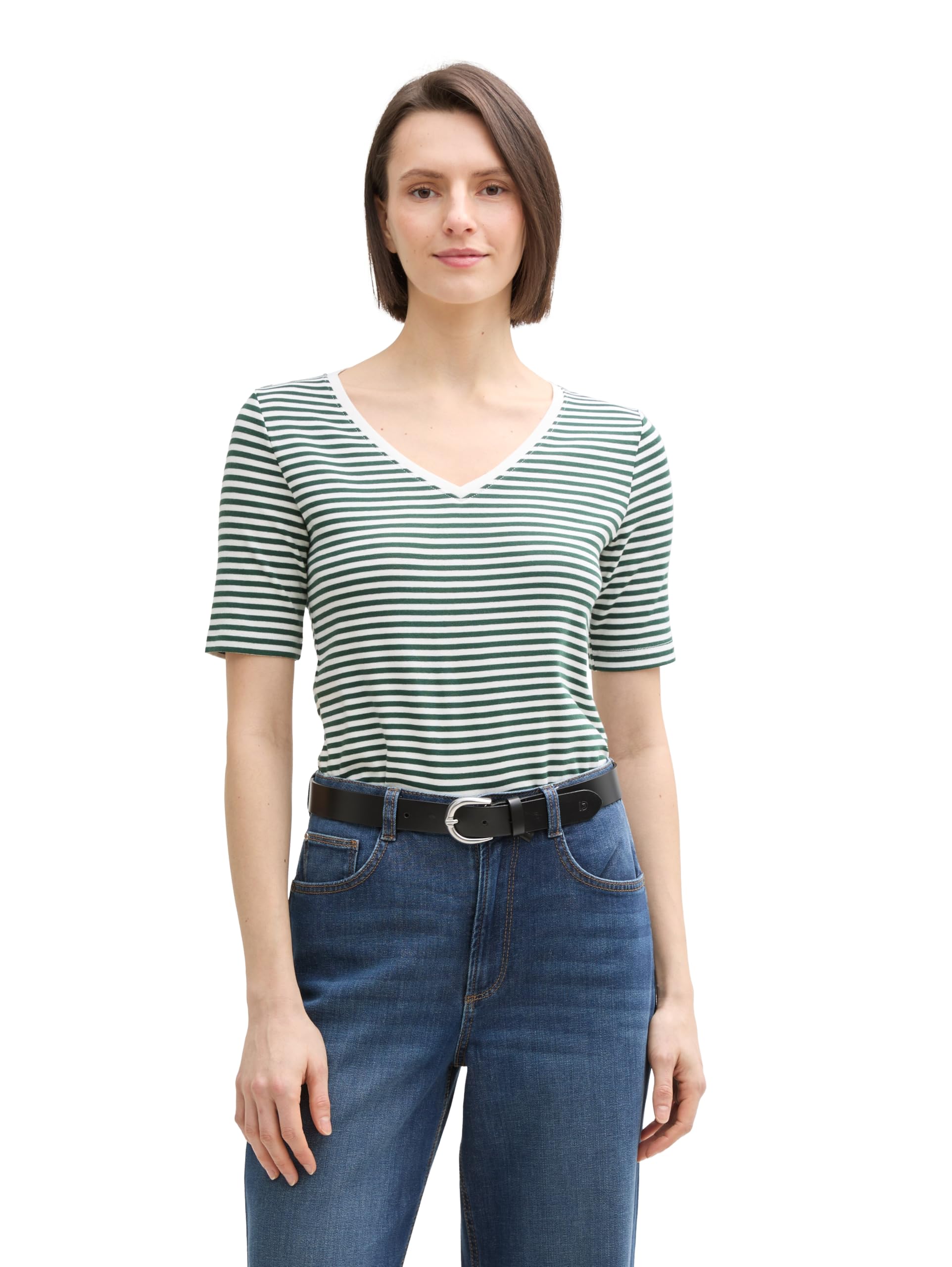 Tom Tailor Damen T-Shirt mit V-Ausschnitt
