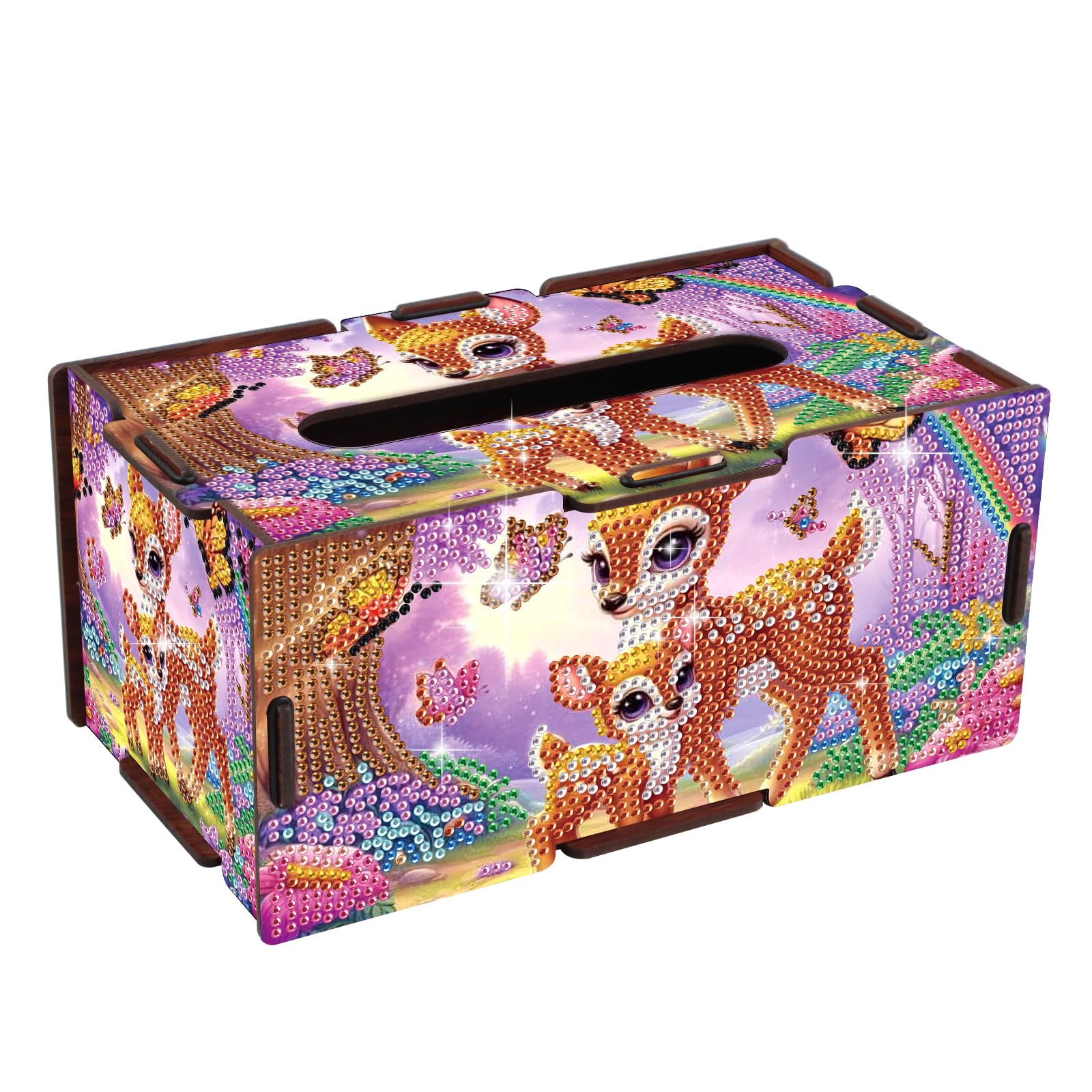 DIY Diamond Painting Tissue Box – Wooden Rhinestone Art Kit with Deer Family Design, Nature Animal Themed Tissue Holder for Rustic Home or Office Desktop Decor