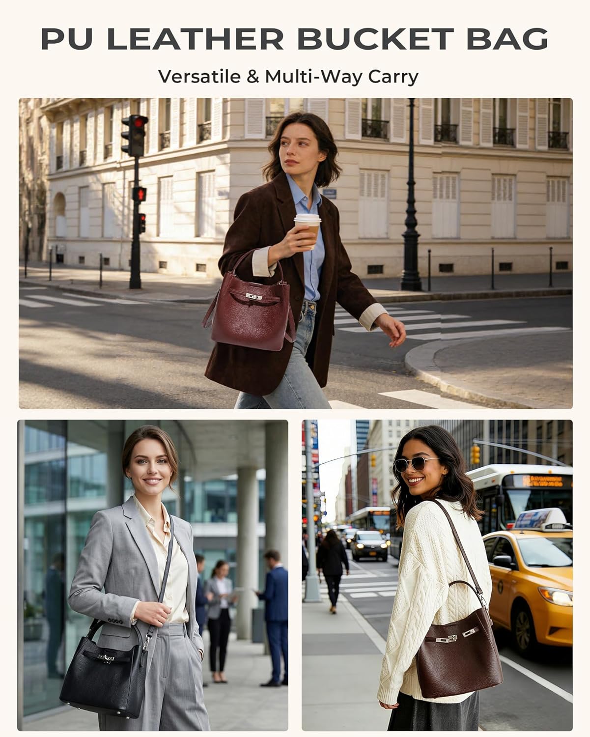 Micmores Crossbody Bag for Women, Pebbled Vegan Leather Bucket Handbag with Pouch, Versatile Shoulder Purse