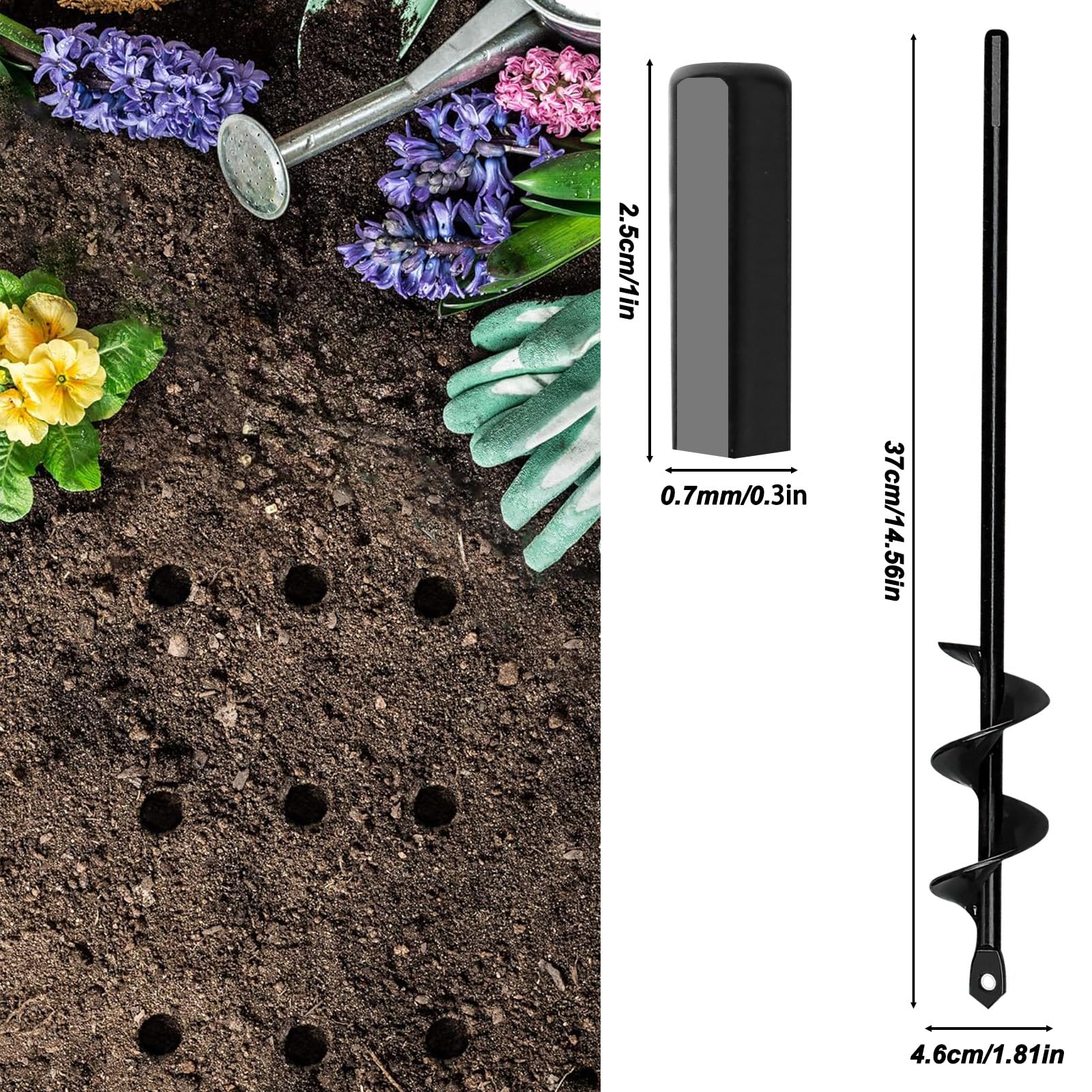 Ahoyadora de jardín para plantar 4,6x37cm/8x3 0cm/4x22cm, barrena para plantar bulbos, excavadora para postes, excavadora para postes con accionamiento hexagonal de 3/8"