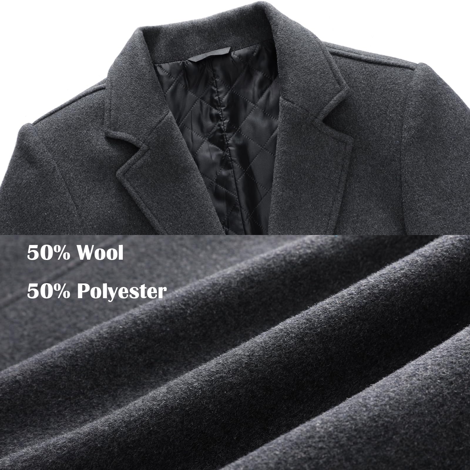 MODFUL Abrigo largo de lana para hombre con cuello muesca, abrigo cálido de invierno, informal, corte ajustado