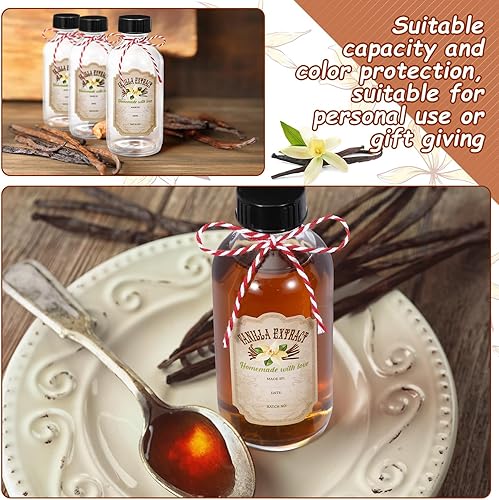 Miniatura 4 de Uiifan 8 botellas redondas de extracto de vainilla de 4 onzas con tapas, botella de vidrio y 8 etiquetas de extracto de vainilla para regalo de