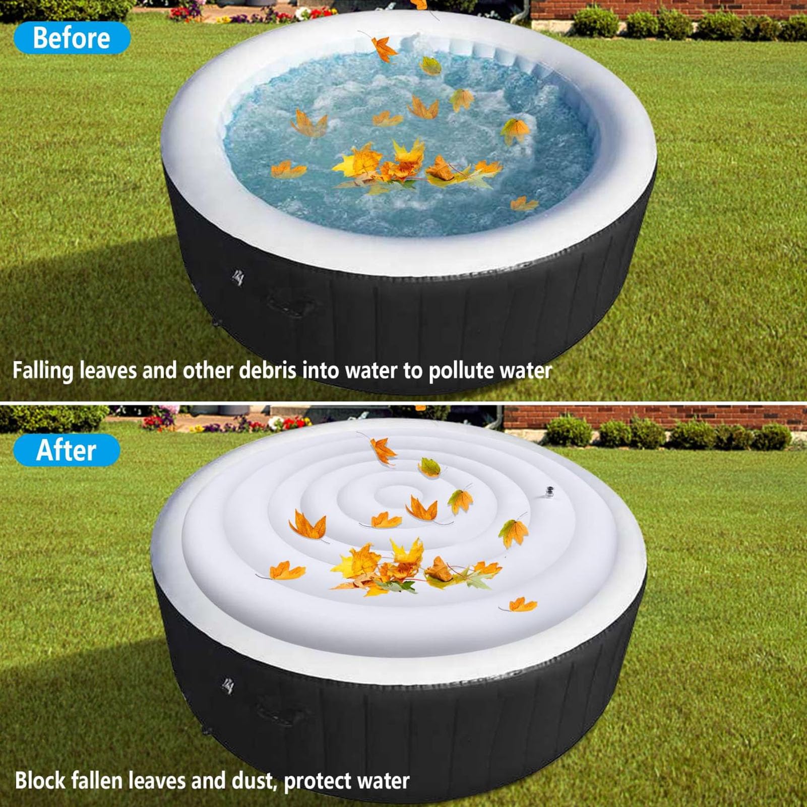 Inflatable Hot Tub Cover 5.4FT Round Hot Tub Foldable Protective Rain Overflow Energy Saving Lid for Outdoor - Image 3