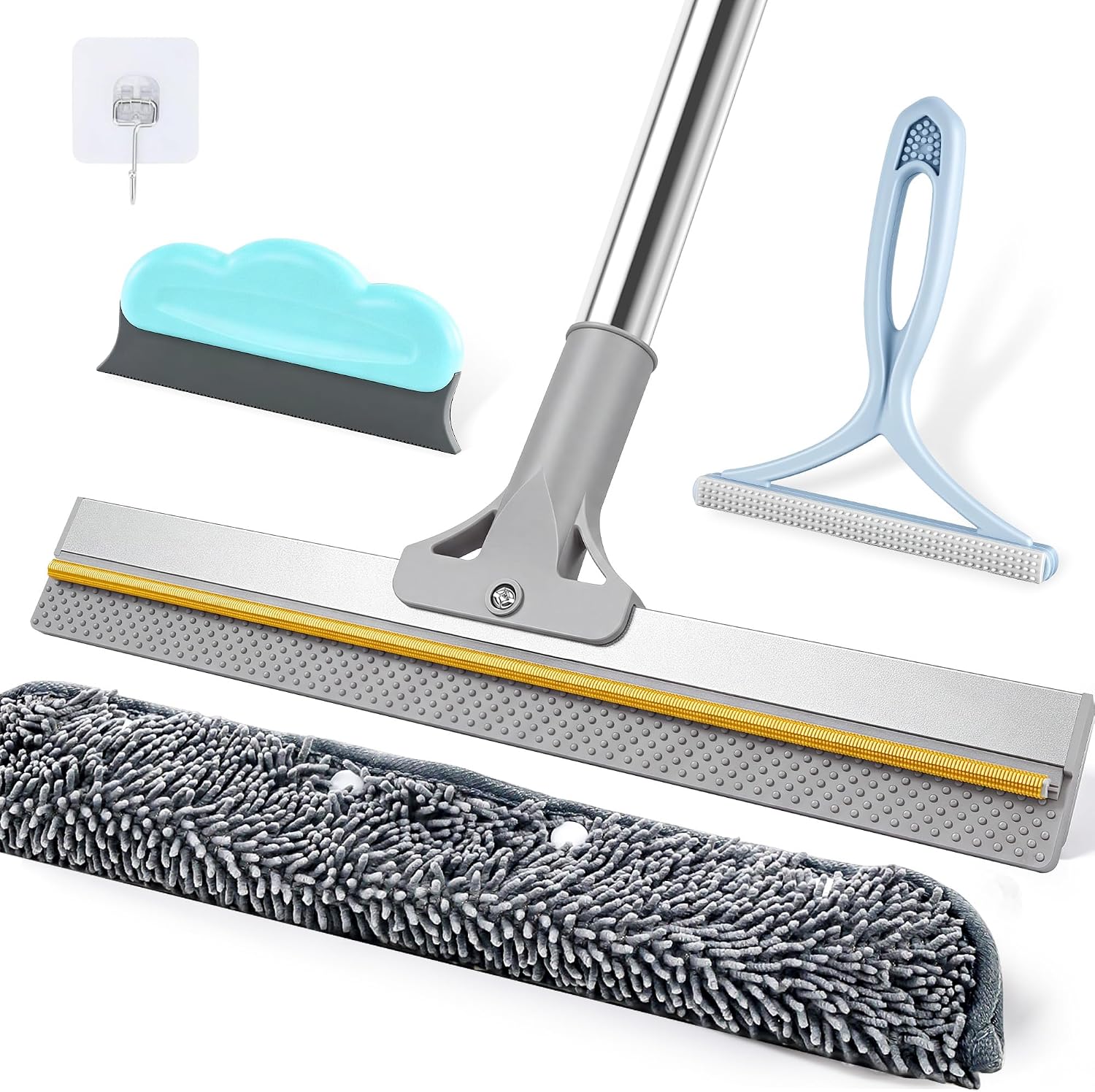 Carpet Rake for Pet Hair Removal, 54-Inch Long Handle and Scraper