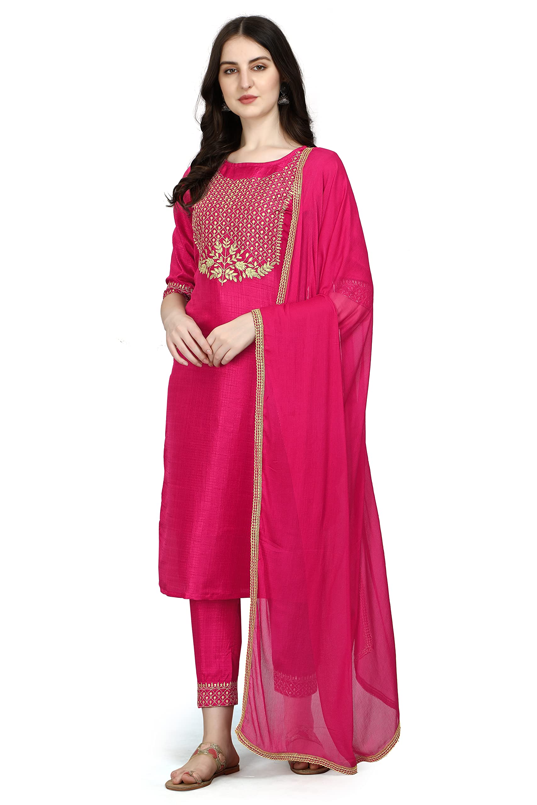 VredeVogel Women Rayon blend Straight Printed Kurta Set and Chiffon Dupatta Set