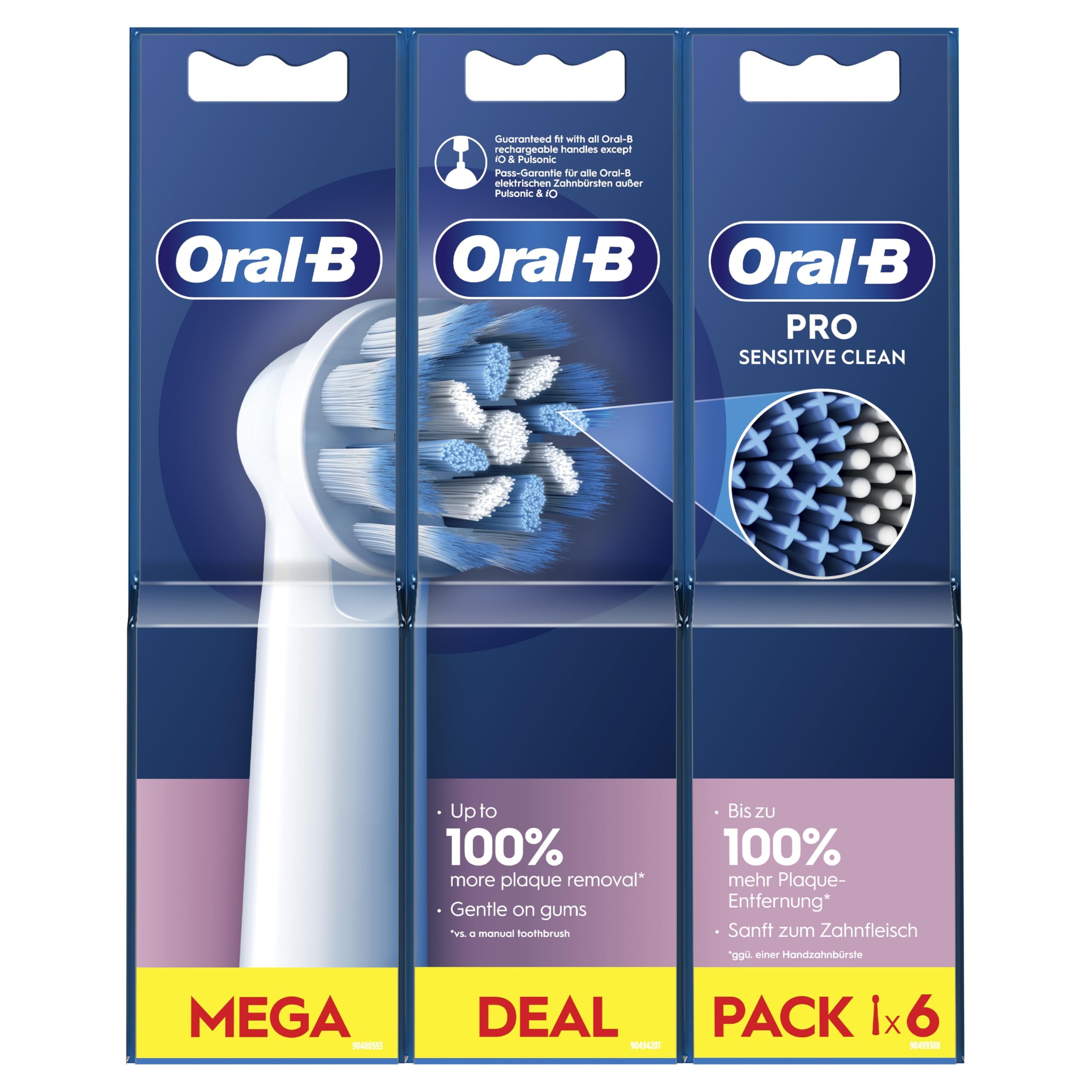 Oral-B Pro Sensitive Clean Electric Toothbrush Head, X-Shaped & Extra Soft Bristles for Gentle Brushing & Plaque Removal, Pack of 6 Toothbrush Heads,
