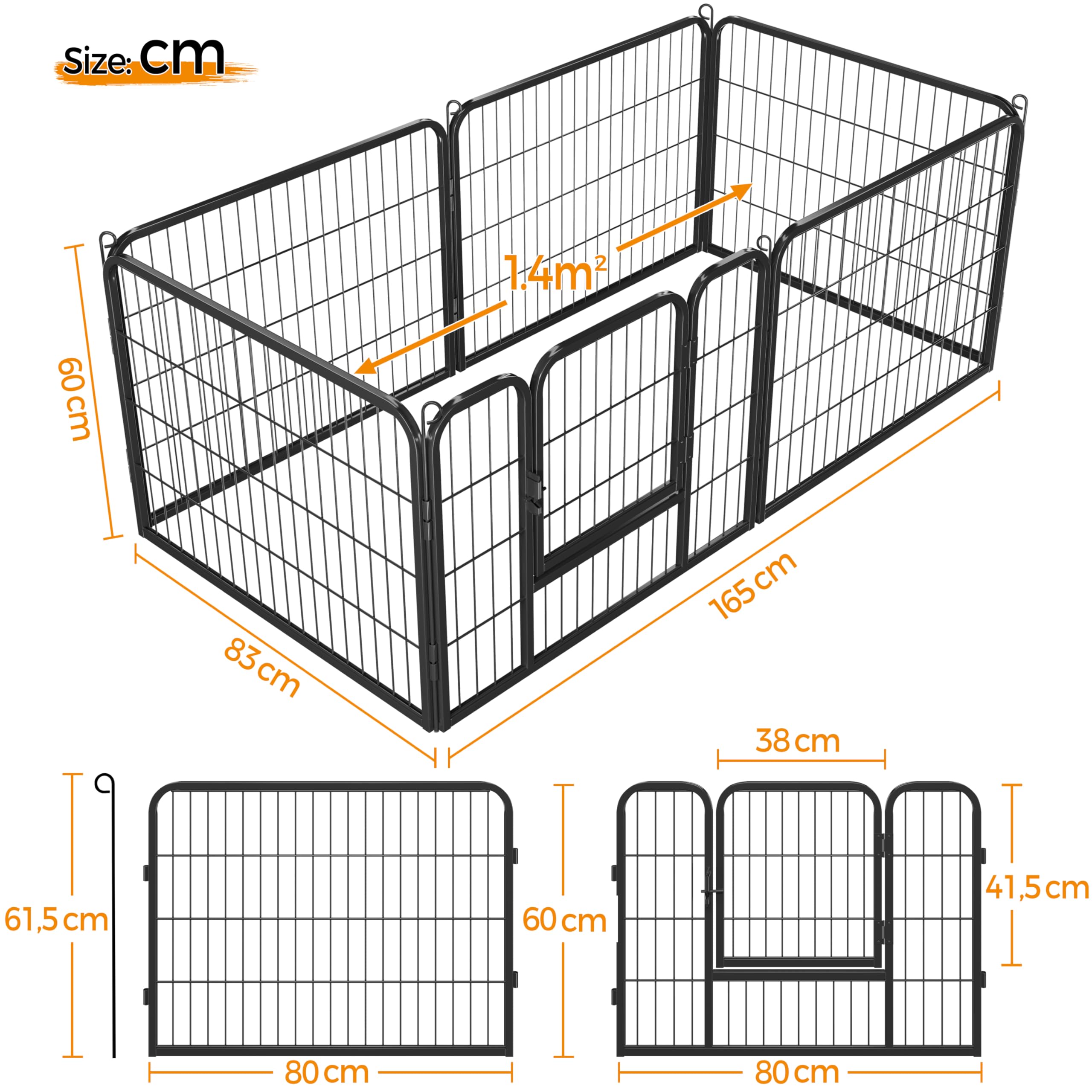 Yaheetech Valla para Perros, 6 Unidades, 80 x 60 cm, para Interior y Exterior, jardín, Red de Hierro y Metal Negro