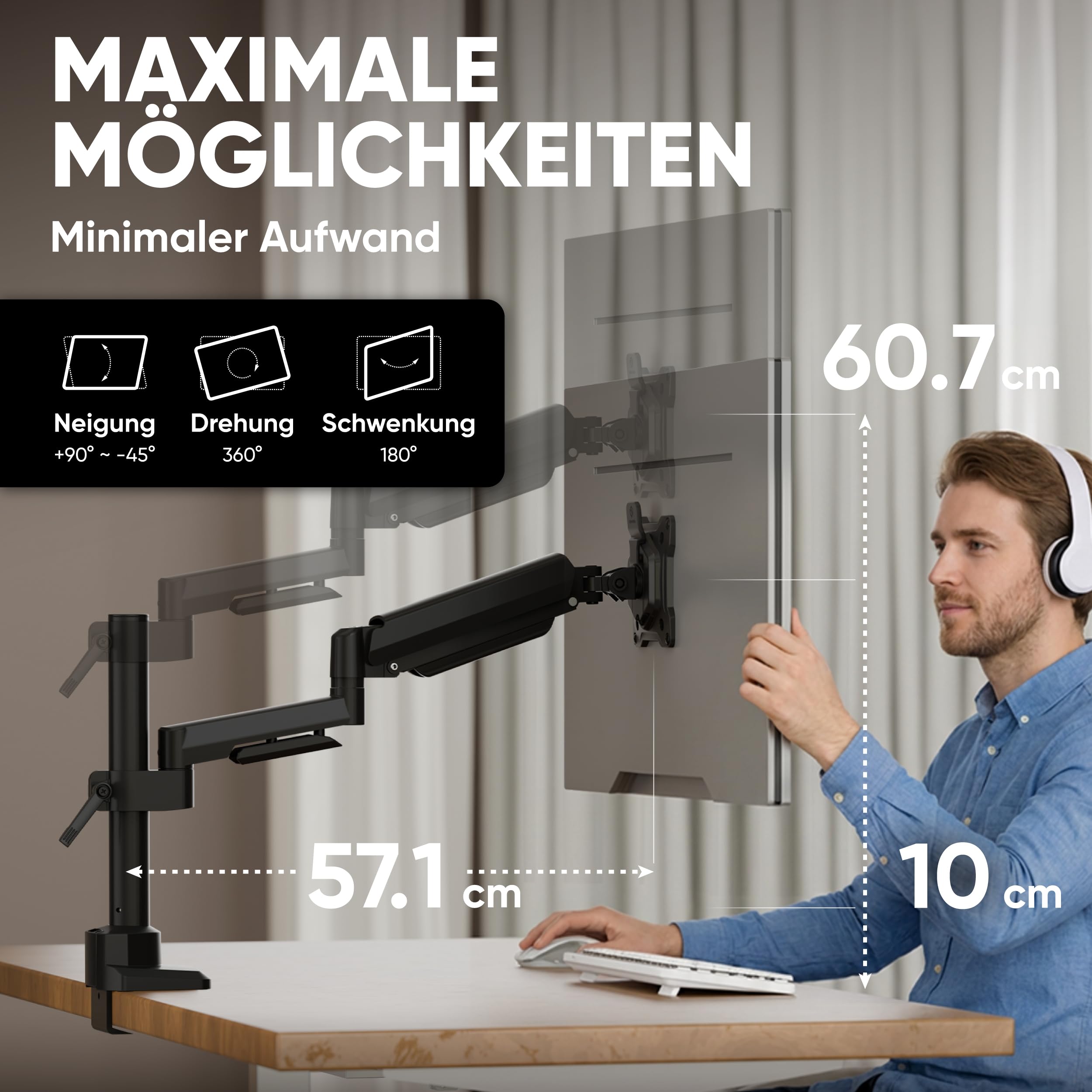 ONKRON Monitor Halterung 17-42 Zoll, bis 15 kg, max VESA 100x100, G70-B