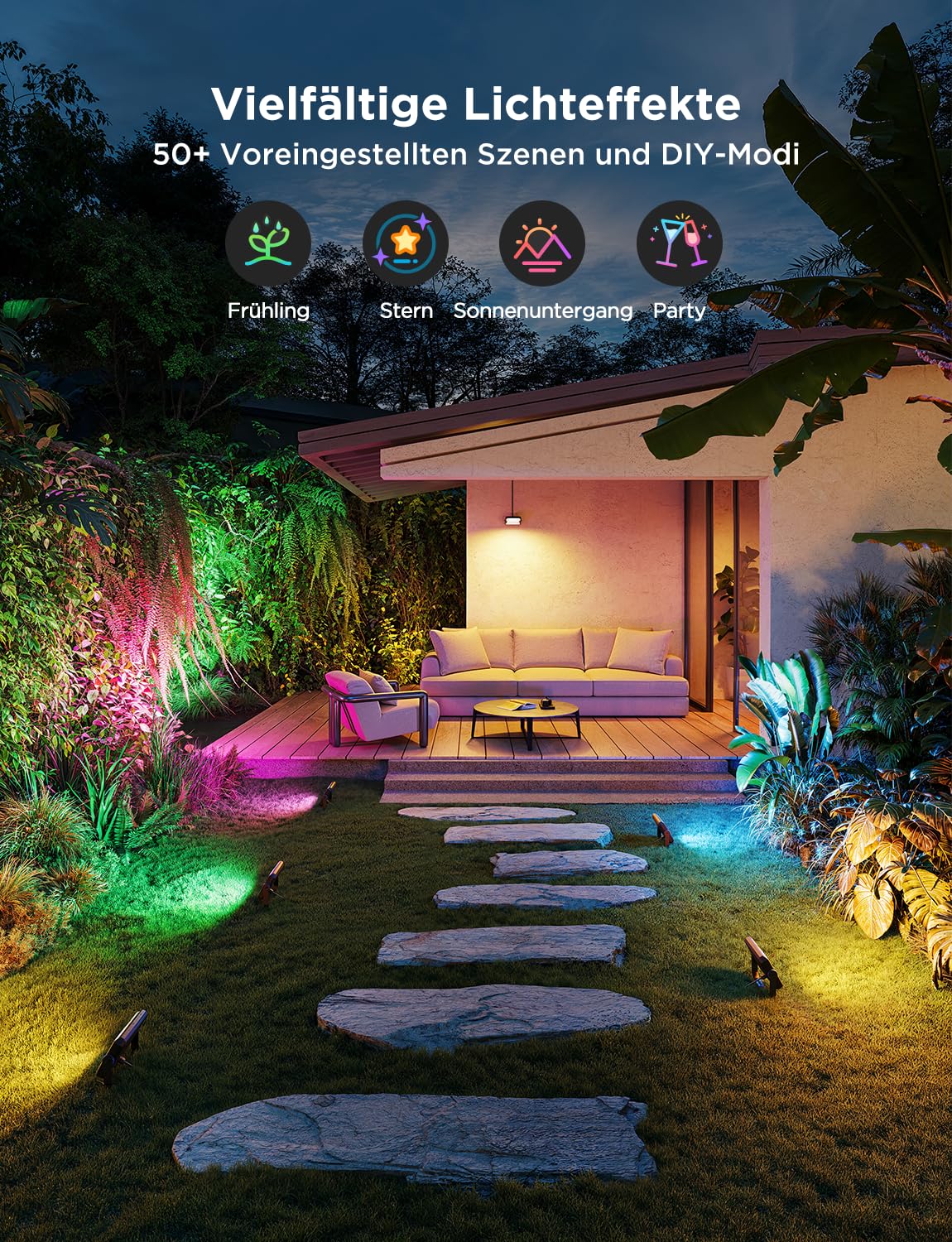 Govee Outdoor LED Strahler 48W RGB Außen Kalt/Warmweißes Licht 4000LM Kompatibel mit Alexa Matter IP66 Wasserdicht Flutlicht 4pcs