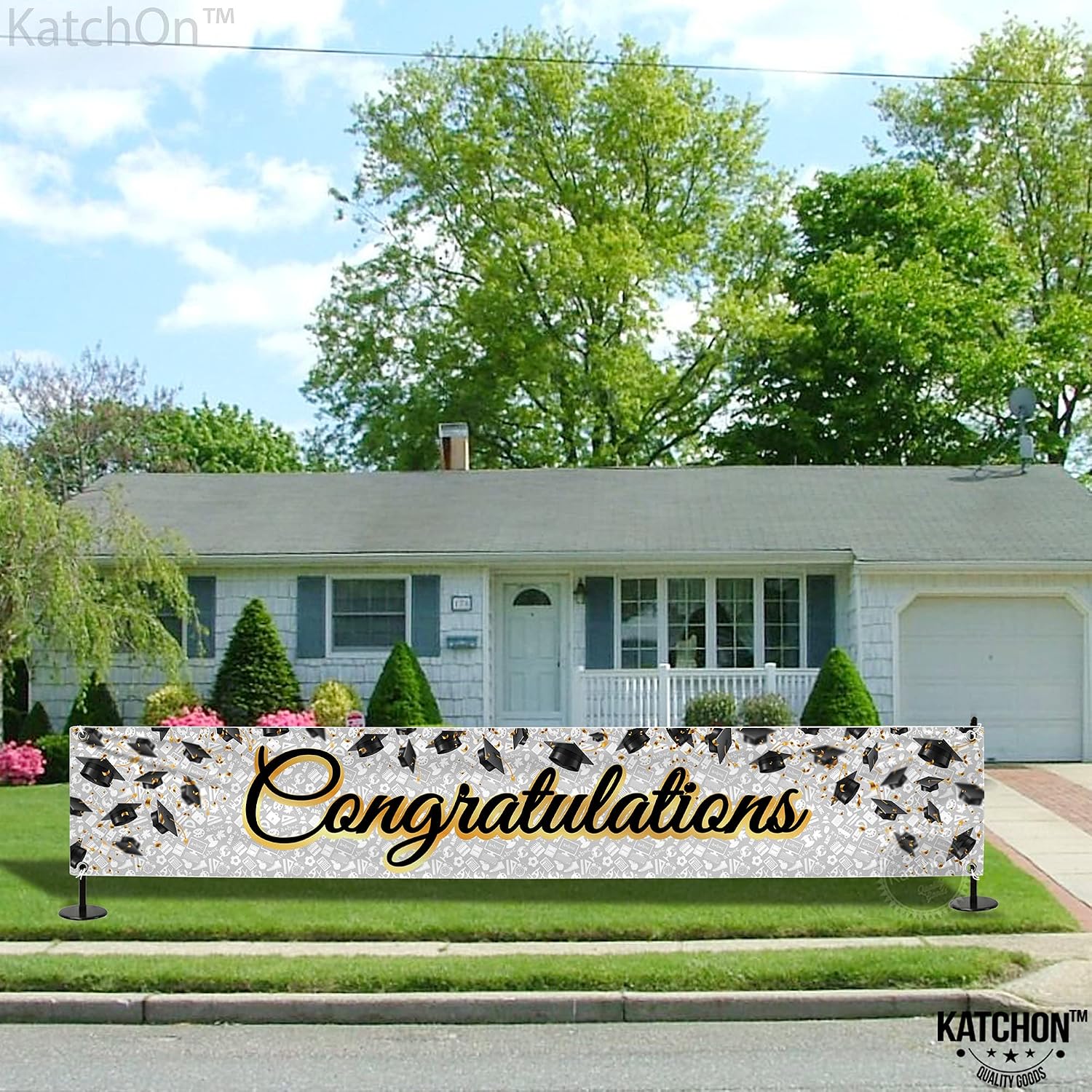 KatchOn, Xtralarge White and Gold Congratulations Banner - 120x20 Inch | White and Gold Graduation Yard Banner for Outdoor Graduation Decorations 2026 | Class of 2026 Decor, Grad Party Decorations