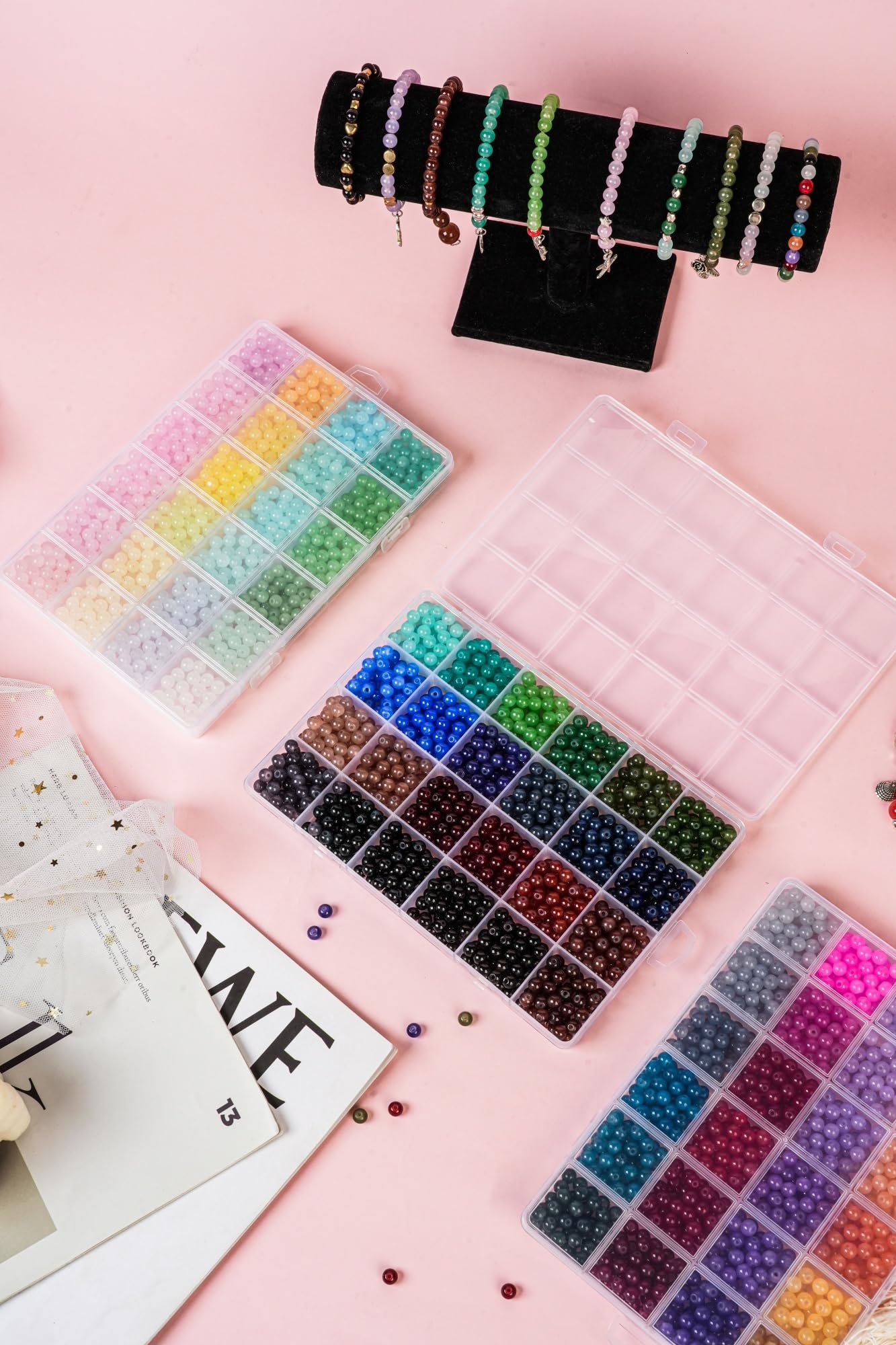 72 Colors 6mm Glass Beads for Jewelry Making,3000PCS+ Round Crystal Glass Beads Bracelet Making Kit with Accessories, Bead Starter Kit Crafts Gifts Set Suitable for Teen Adults