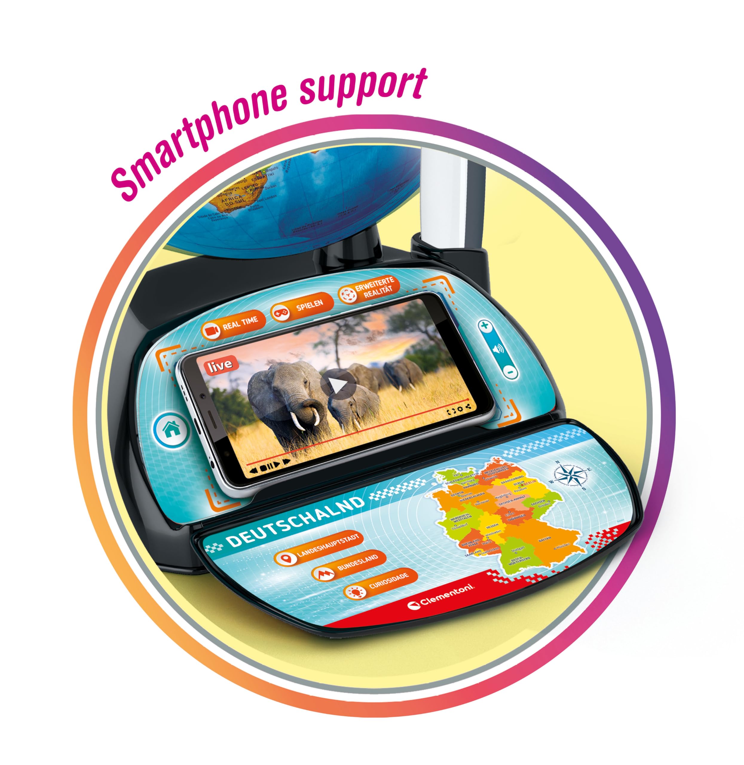 Clementoni Digitaler Globus Real-Time - Kinderglobus für Kinder ab 7 Jahren | Interaktive Weltkugel zum Lernen & Spielen 59364