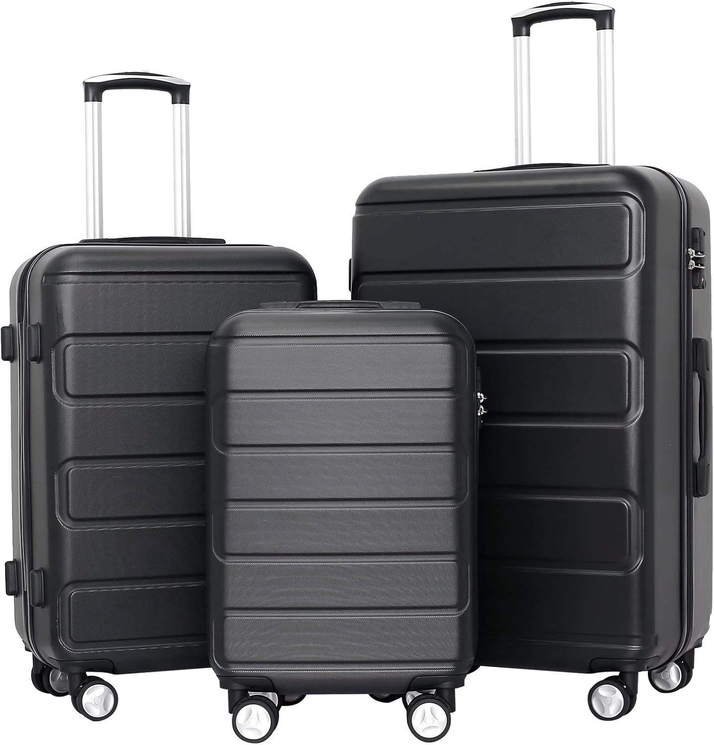 Ceilo Hardside Luggage Sets with TSA Lock Lightweight Suitcase With Spinner Double Wheels,Black,3-piece Set (20/24/28)