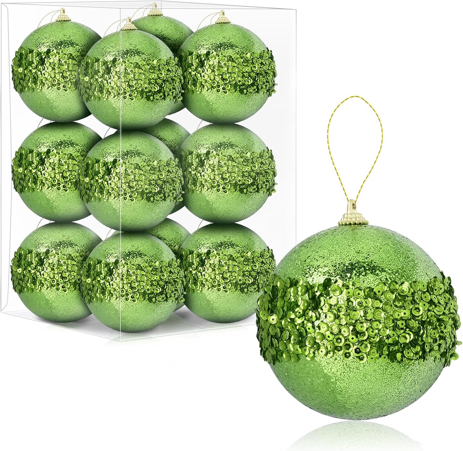 12 Pcs 4 Inch Green Christmas Ball Ornaments Christmas