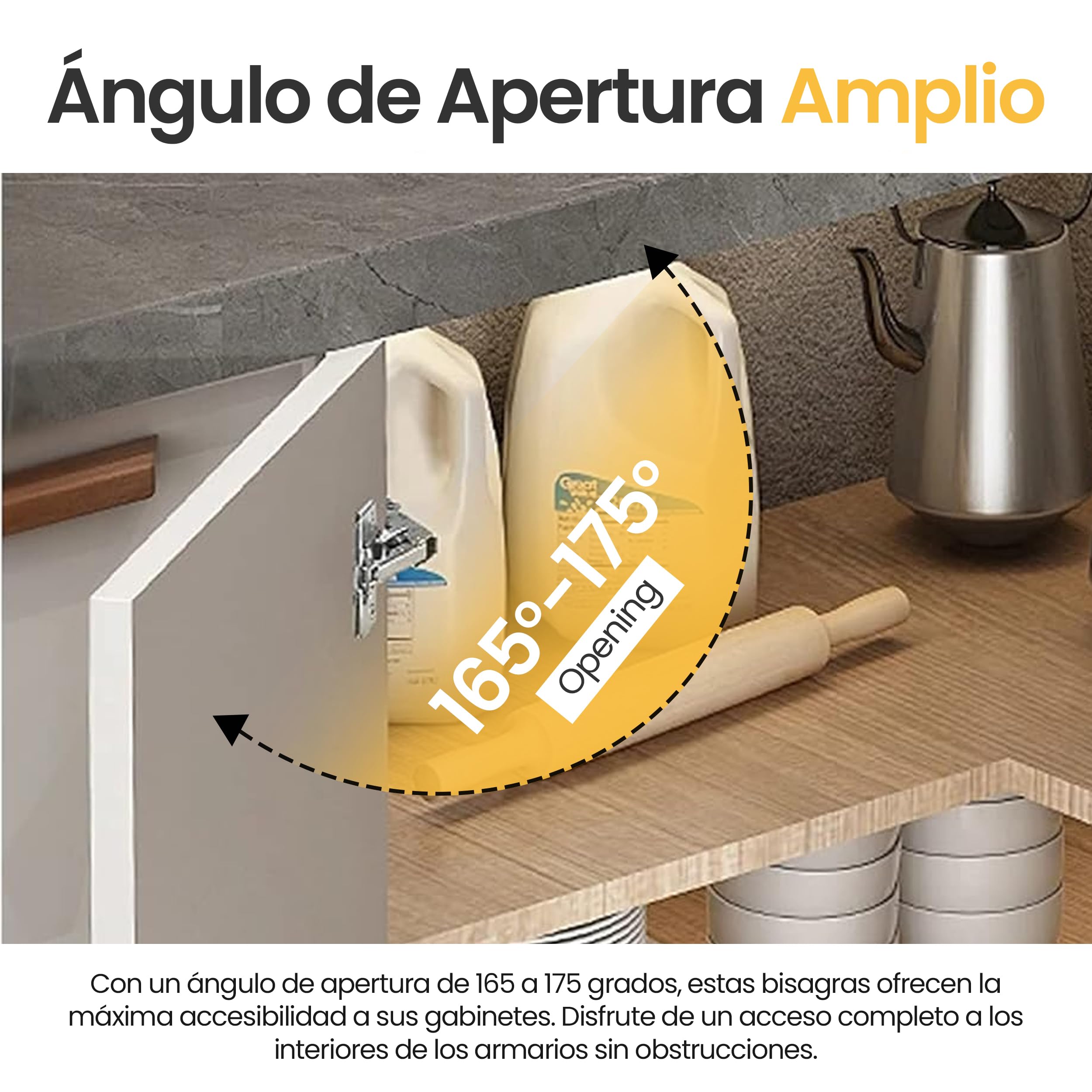 SAMOS® 2 Bisagras Puertas Cocina 165º-175º Grados Cierre Suave Hidraulico + 16 Tornillos + Plantilla de Montaje + Codigo QR con video de montaje