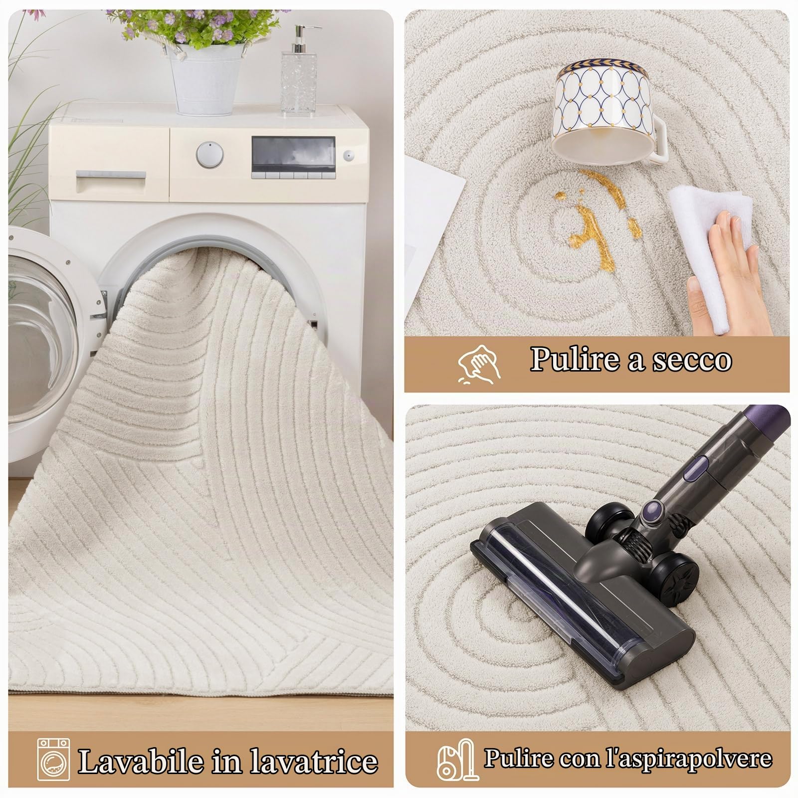 SHACOS Tappeto Camera da Letto Beige, Grande Morbido Tappeti Salotto Moderni, Antiscivolo Tappeto Lavabile in Lavatrice per Cameretta, Cucina, Rug Geometrico Minimalista, 200 x 290 cm