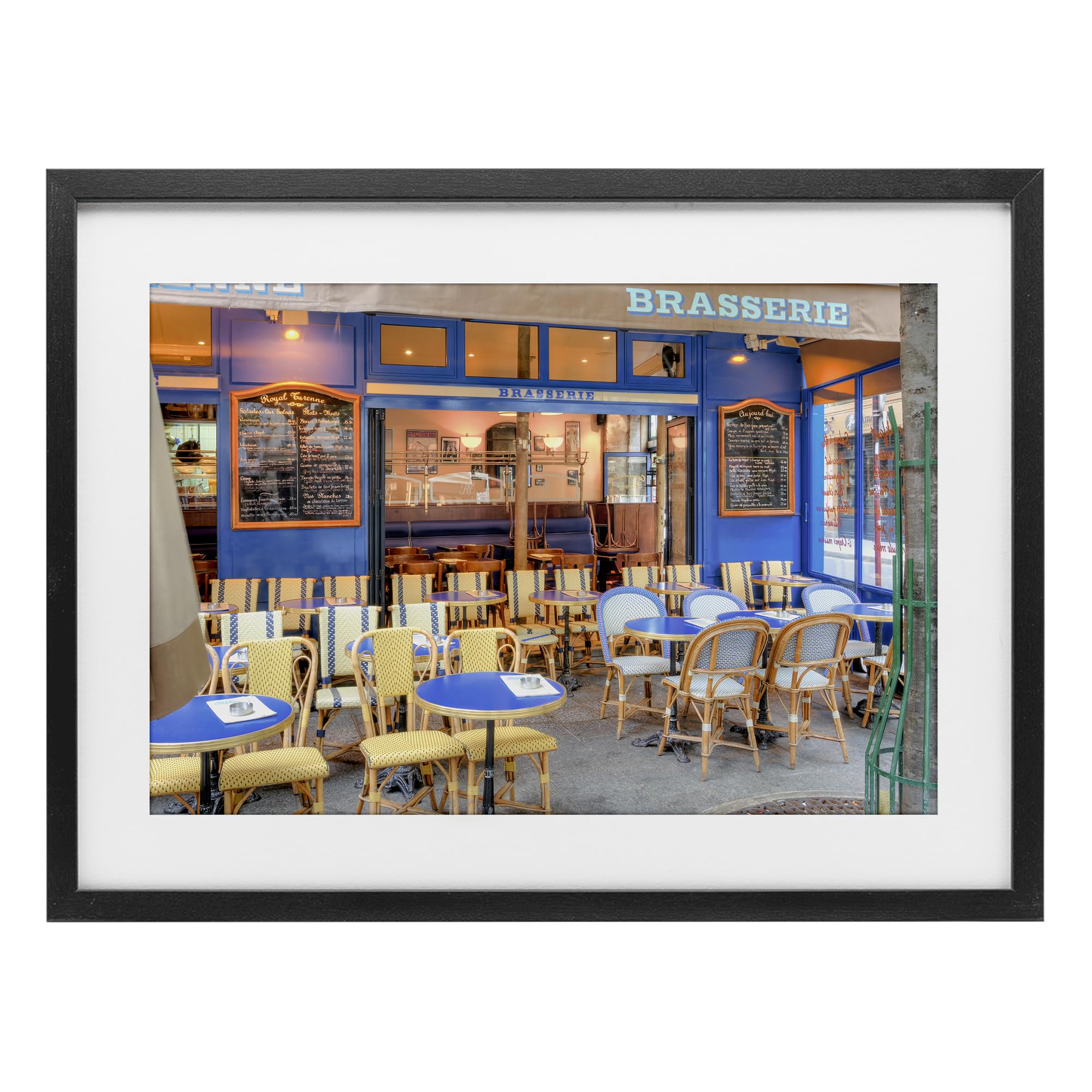 Stupell Industries Parisian Brasserie Terrace Wall Art, Bistro Chairs and Cafe Table in Cool Architectural Scene, 14 x 20 Inch Framed Matted Print Under Glass, by Alan Blaustein, Made in USA Gift