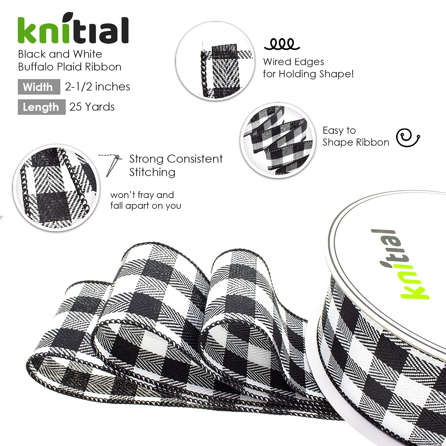 2 Rolls Black & White Checkered Wired Ribbon - 4.2 Yards Total, 1.97" Wide, For Gift Wrapping & DIY Decor