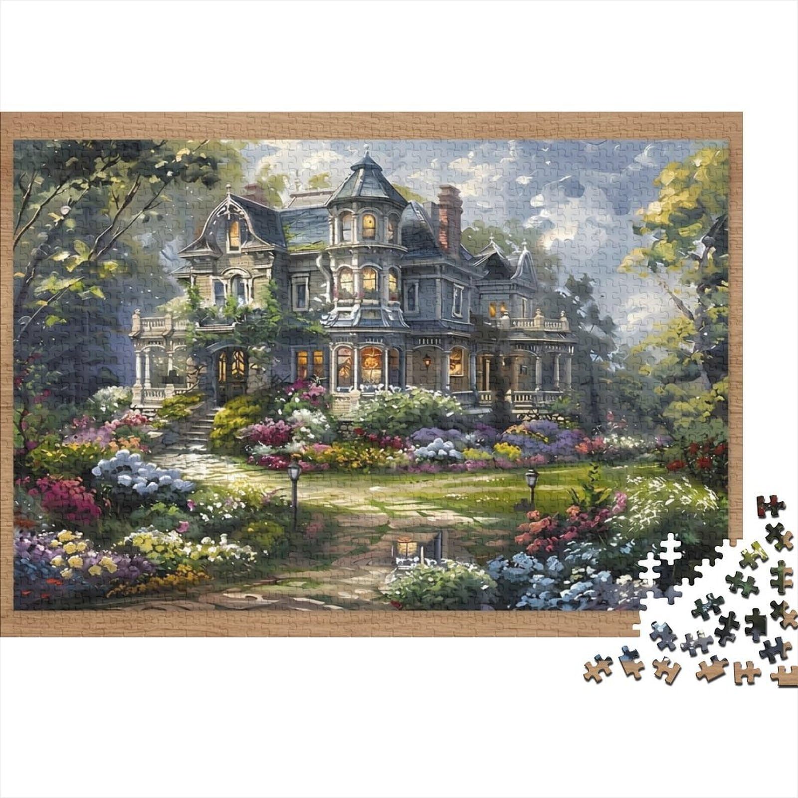 Victorian House Garden Scene 1000 Piece Jigsaw Puzzle for Adults Paper Puzzle Game Relaxation Home Decor 70x50cm/1000pcs