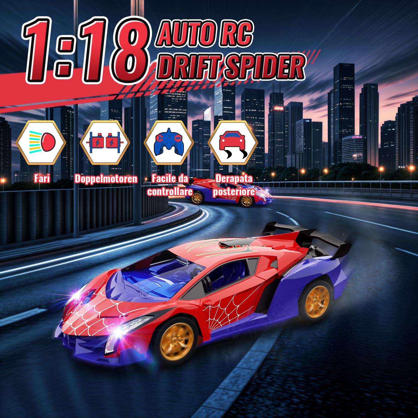 Mirthigig Macchina Telecomandata 1:18 con Luci, 2.4GHz Drift Macchinina Radiocomandata, Giocattolo Gioco Bambino 3-12 Anni, Natale Giochi Regalo Bambini 3 4 5 6 7 8 9 Anni Maschio