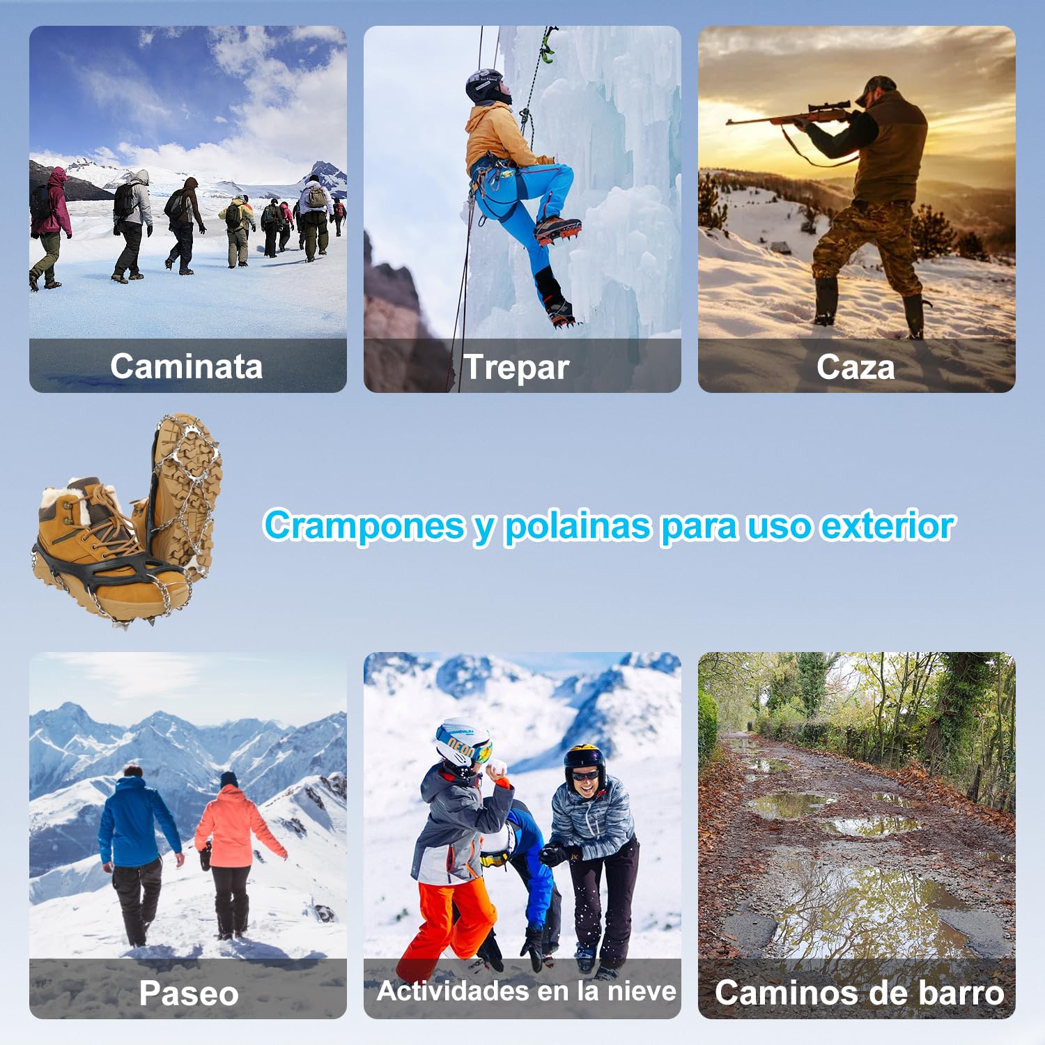 Crampones para Botas de Senderismo, Crampones Antideslizantes, Crampones para Zapatos de Senderismo de Acero Inoxidable Engrosados para Caminar, Trotar, Escalar y Hacer Senderismo