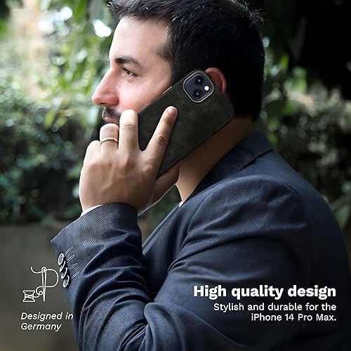 Miniatura 4 de DONBOLSO 14 Pro Max - Funda protectora de cuero para Apple 14 Pro Max, funda de cuero clásica con forro de microfibra antiarañazos compatible con