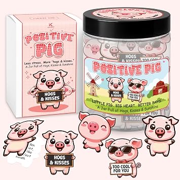 Positive Pig Jar with 60 Affirmation Cards - Cute Pig Gifts for Women - Funny Christmas Birthday Gifts for Women Sister Friend Coworkers Adult - Motivational Desk Accessories