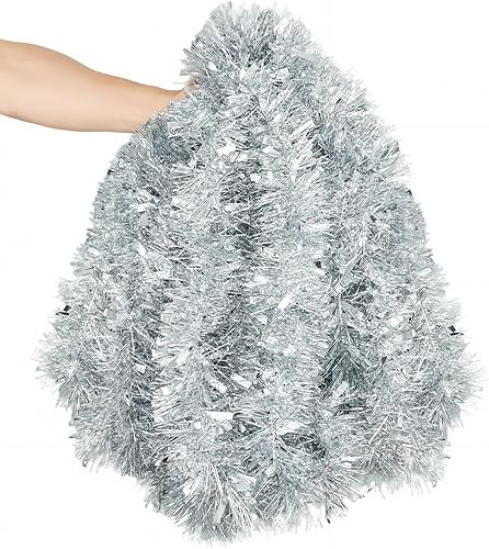 Miniatura 14 de Guirnalda de oropel de Navidad de 15,2 m, guirnalda metálica gruesa verde oscuro con diseño de torsión para árbol de Navidad, decoraciones para