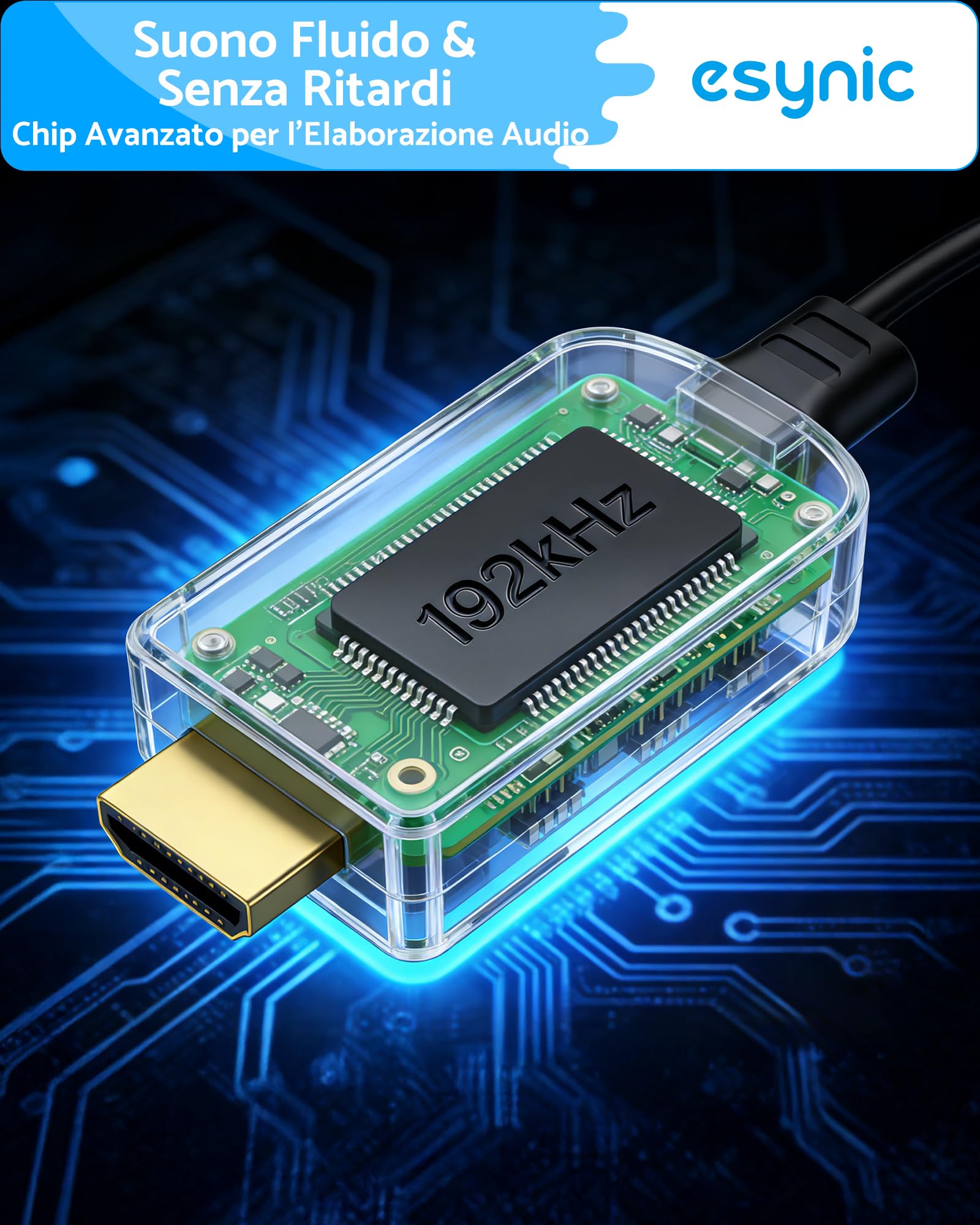 eSynic 192KHz Cavo Convertitore Audio HDMI eARC/ARC a RCA per HDTV Altoparlanti Cuffie, Supporta CEC Telecomando, eARC ARC Audio Extractor con Cavo Integrato 1.5m, Uscita L/R PCM 2CH
