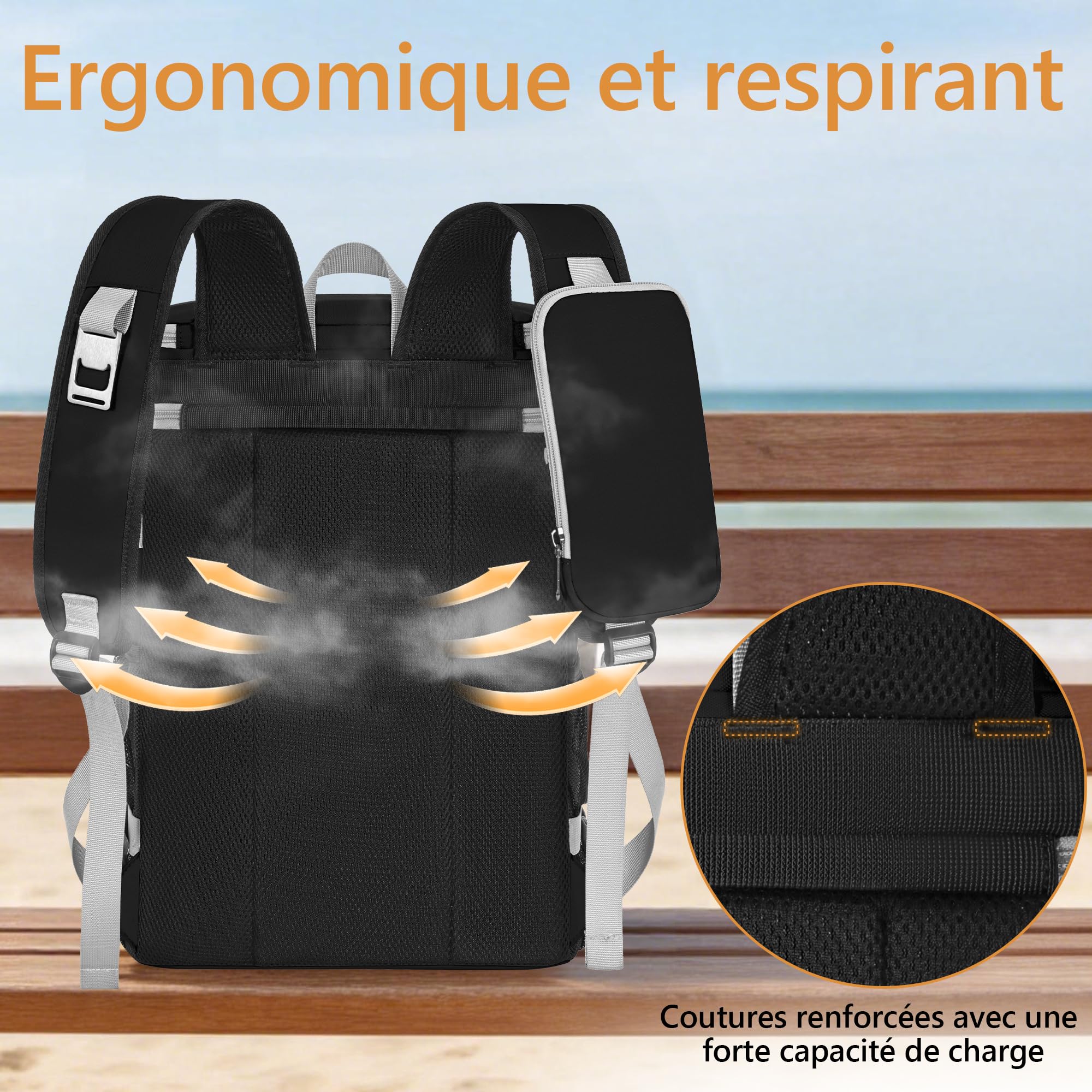 Sac à Dos Isotherme à Double Compartiment – Grande Capacité 28L pour Glacière Souple(Principal 22L + Secondaire 6L), Sac de Pique-Nique à Glacière Portable, pour Les Pique-Niques et Le Camping