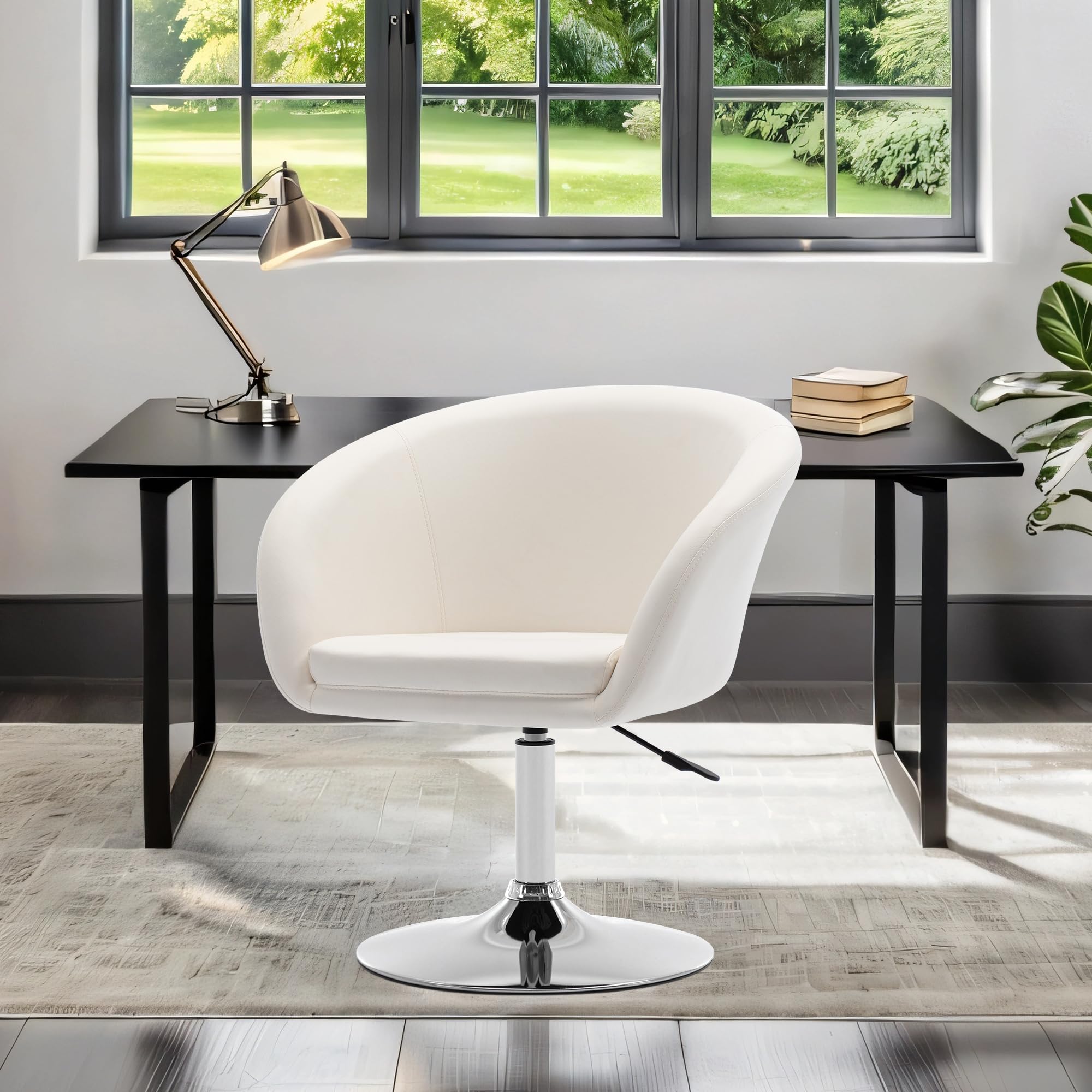Duhome Sedia da trucco regolabile in altezza, in ecopelle, girevole, da cocktail, con bracciolo, per soggiorno, sala da pranzo, camera da letto, colore: bianco