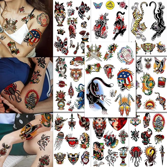 🔥 Vintage American Traditional Temporary Tattoos 🔥