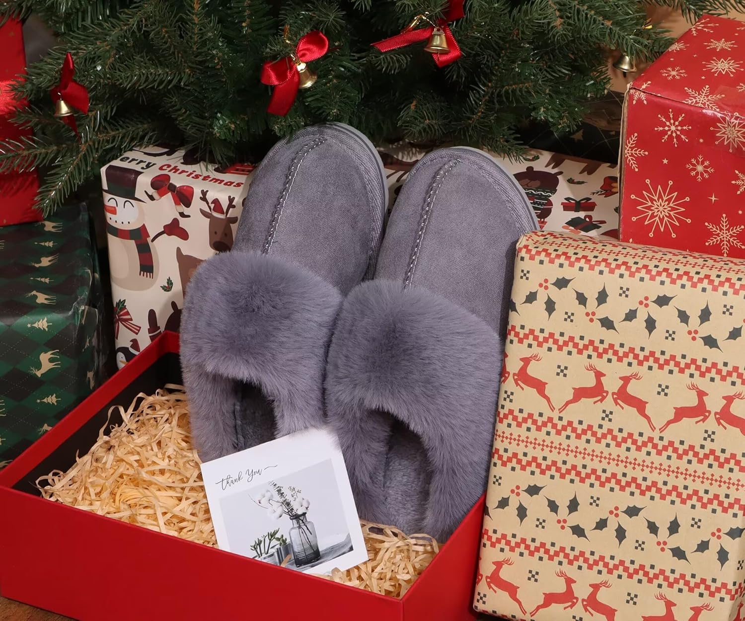 KuaiLu Womens Cozy Memory Foam Slippers Ladies Fuzzy Faux Fur Lined Warm Arch Support House Shoes Slip on Comfy Winter Scuff Indoor Outdoor Rubber Hard Sole - Image 3