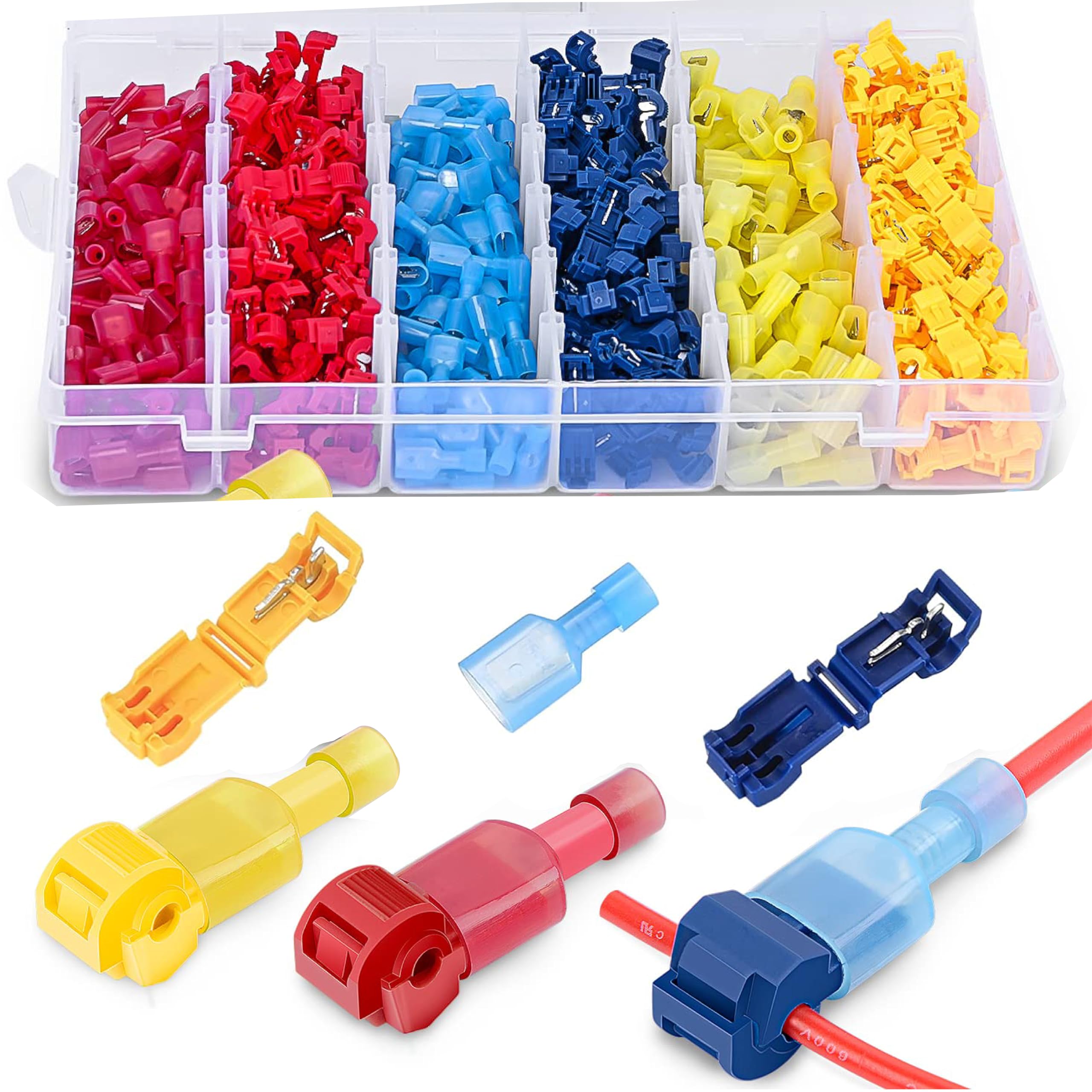 gunhunt240 PCS T-Type Non-Stripping Clamp Combination, Plug-in Main Line Branch Clamp Set, Nylon Quick Terminal Set Box, Suitable for Most Models (Multicolored)