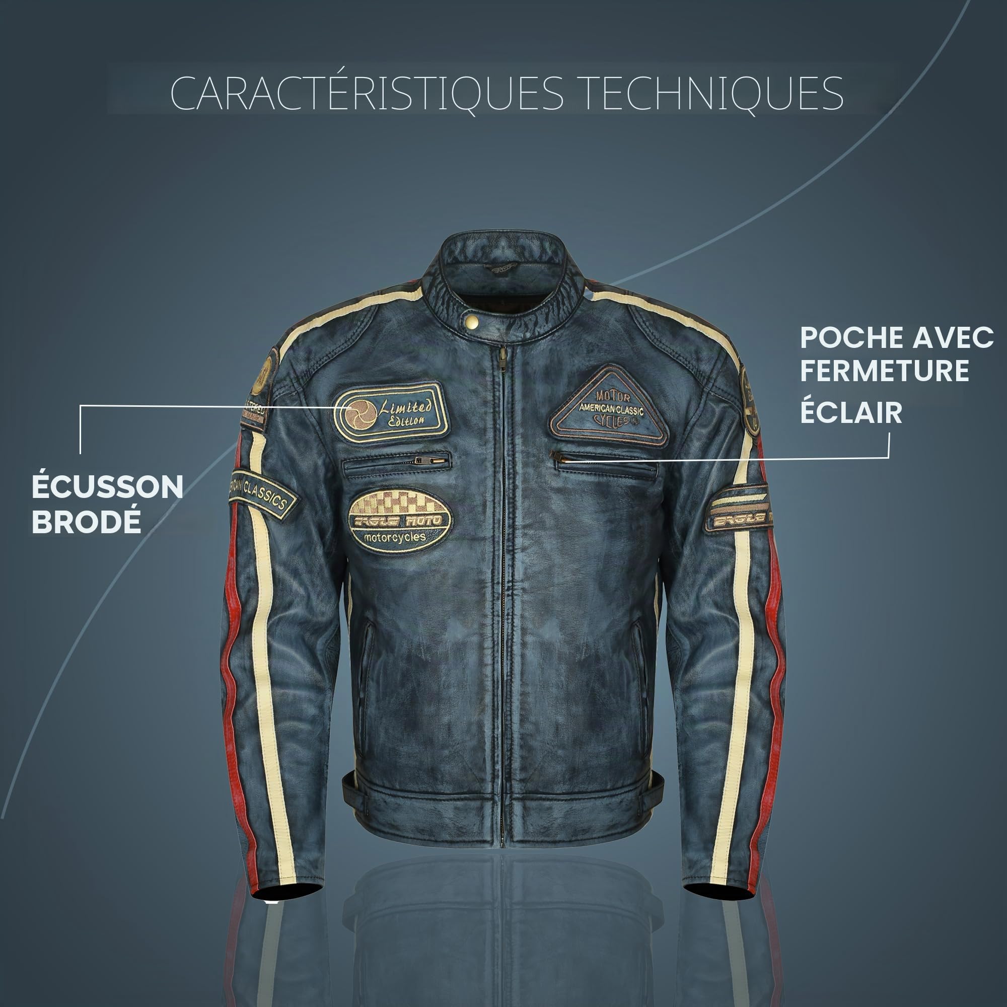 Générique Veste moto en cuir d'agneau pour homme Style Café Racer et Harley Custom Cirage vintage à la main avec certification CE