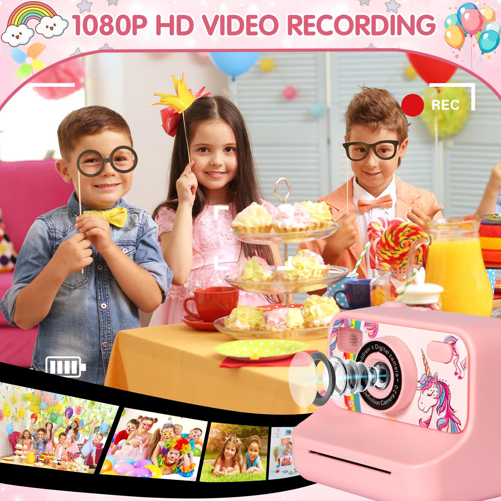 Macchina Fotografica Bambini Istantanea, 2.4" 1080P Fotocamera Bambini con 32 GB Schede e Carta da Stampa, Macchina Fotografica Bambino, 180 °Flip Len,Regali per Ragazzi Ragazze da 3-12 Anni
