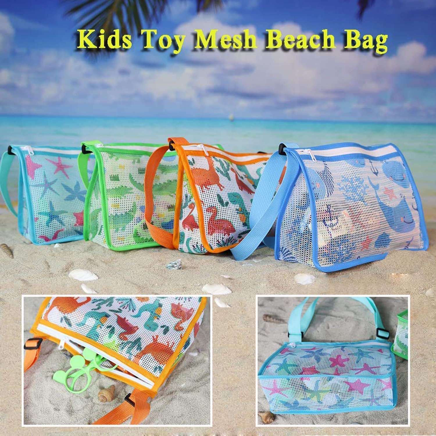 Strandtasche Damen Netz-Tasche Familiengröße - Faltbar Mit Wasserdichtem Fach