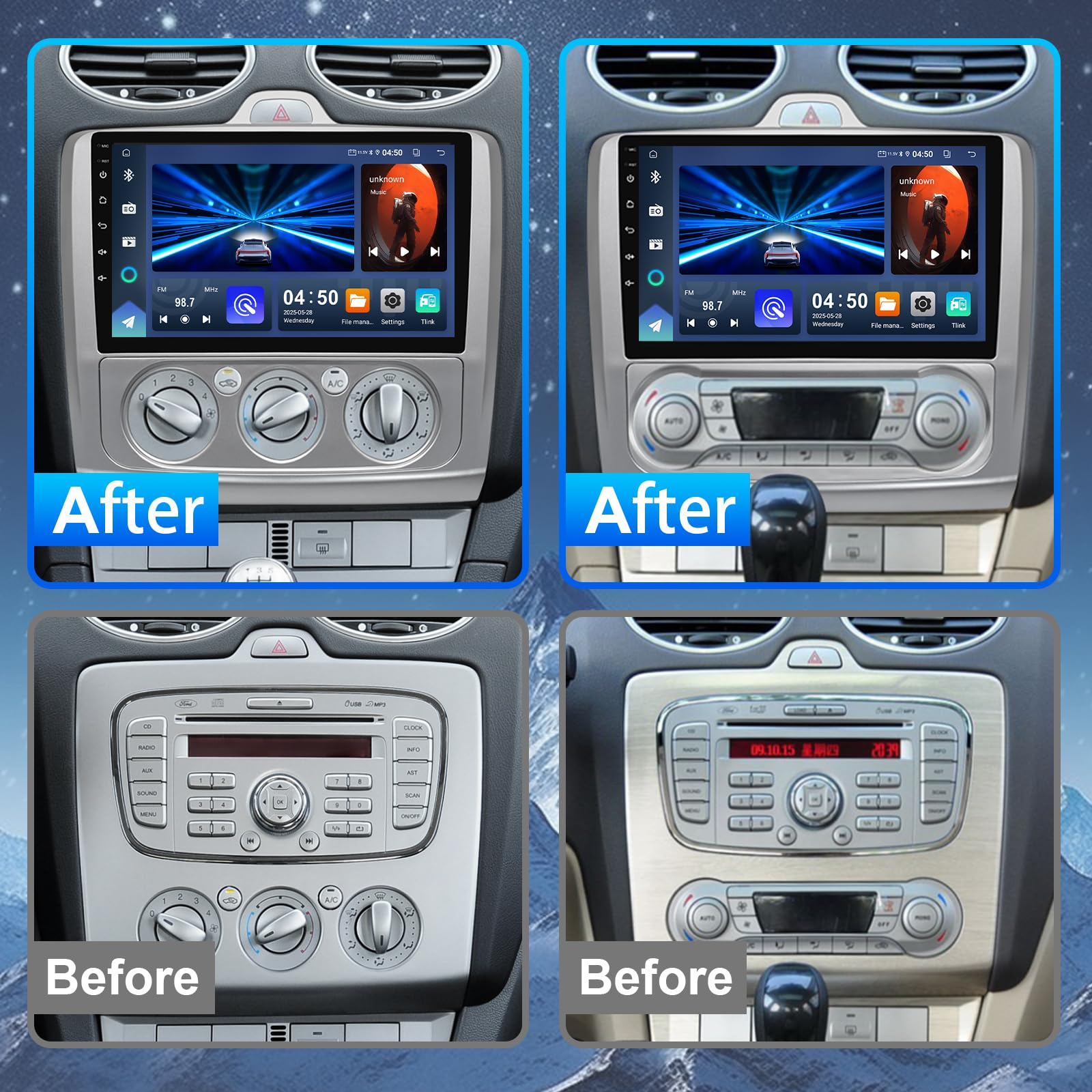 4G 64G Android 14 Car Multimedia Stereo Android Radio para Ford Focus Mk2 Mk3 Exi MT 2 3 2004-2011 Wireless Carplay Android Auto GPS Navigation WiFi Bluetooth SWC + Backup Camera - 2