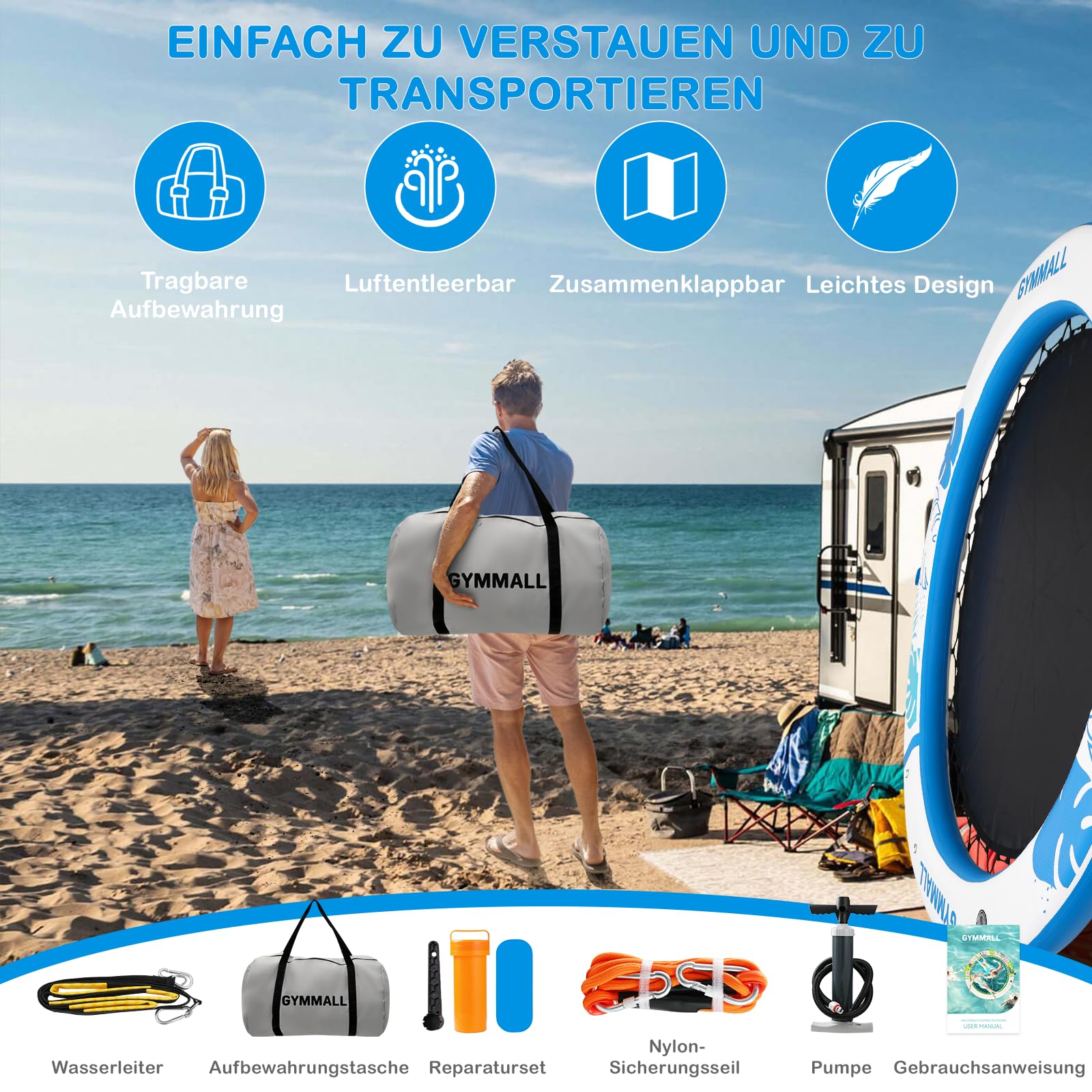 Aufblasbare Schwimmendes Dock, 240cm Runder Aufblasbare Schwimmendes Plattform für Erwachsene,Wasserhängematte Floating Plattform mit Leiter für Pool, See und Strand