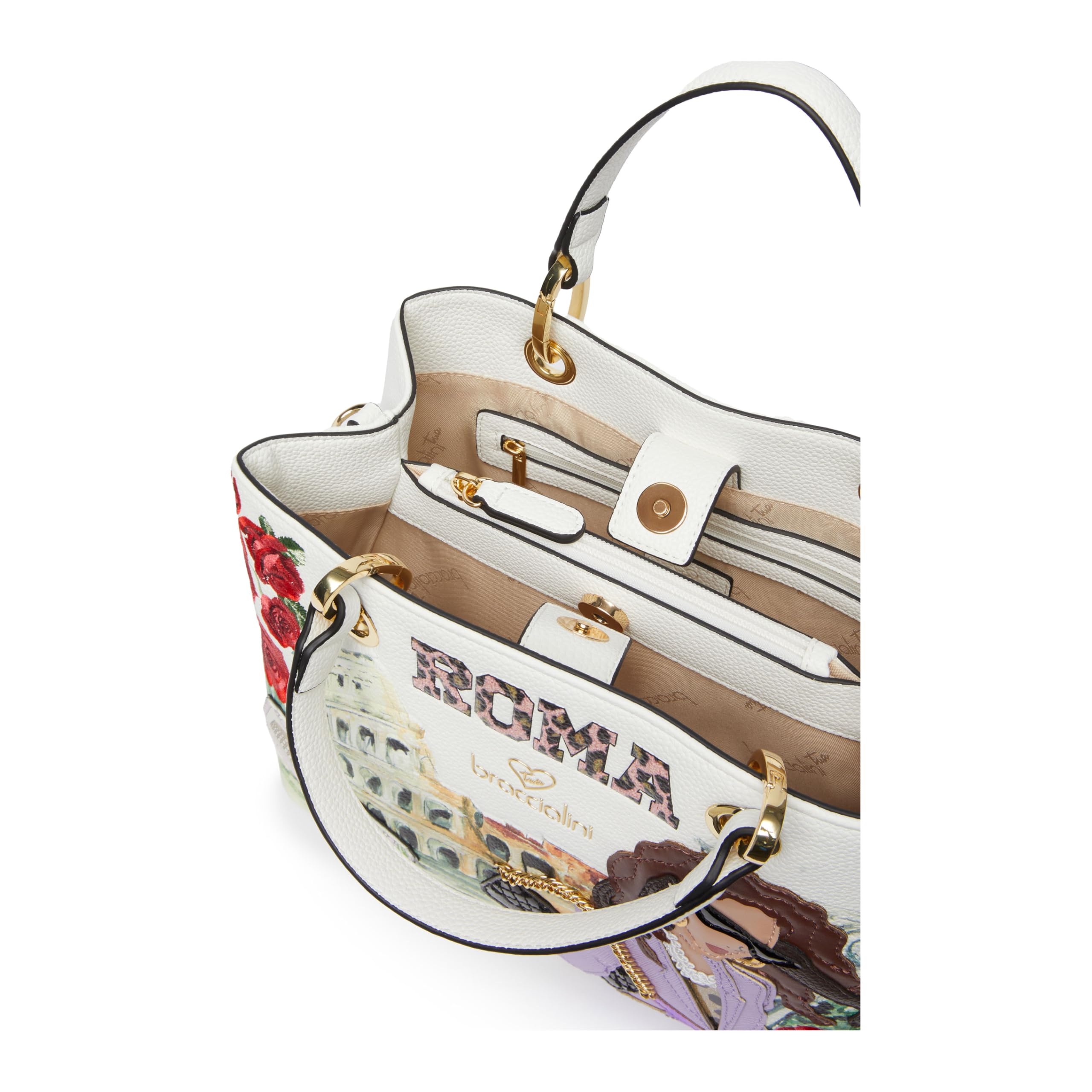 Braccialini Borsa Donna Firmata Postcard Roma a Mano con Tracolla
