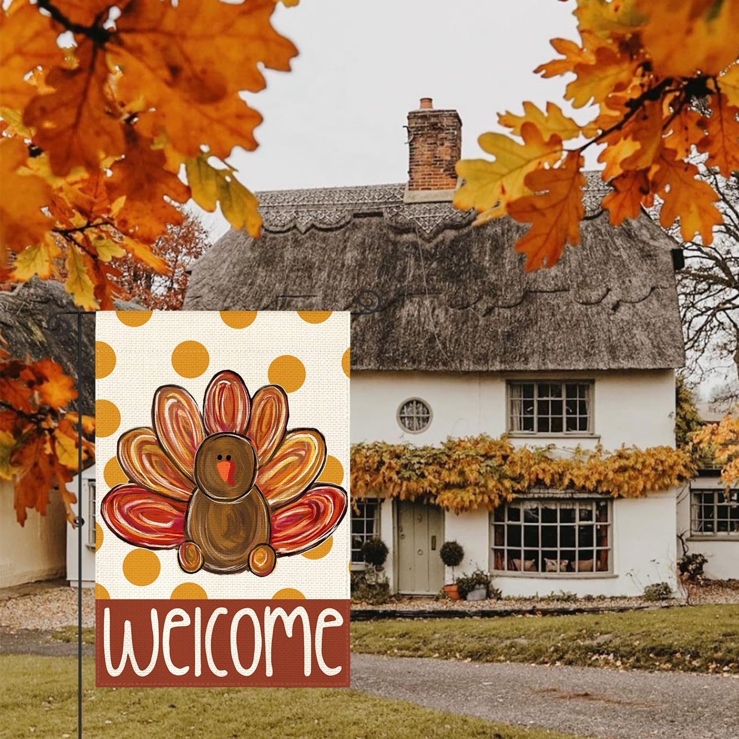 AVOIN colorlife Thanksgiving Turkey Garden Flag 12x18 Inch Double Sided, Welcome Polka Dots Yard Outdoor Decorative Flag - Image 3