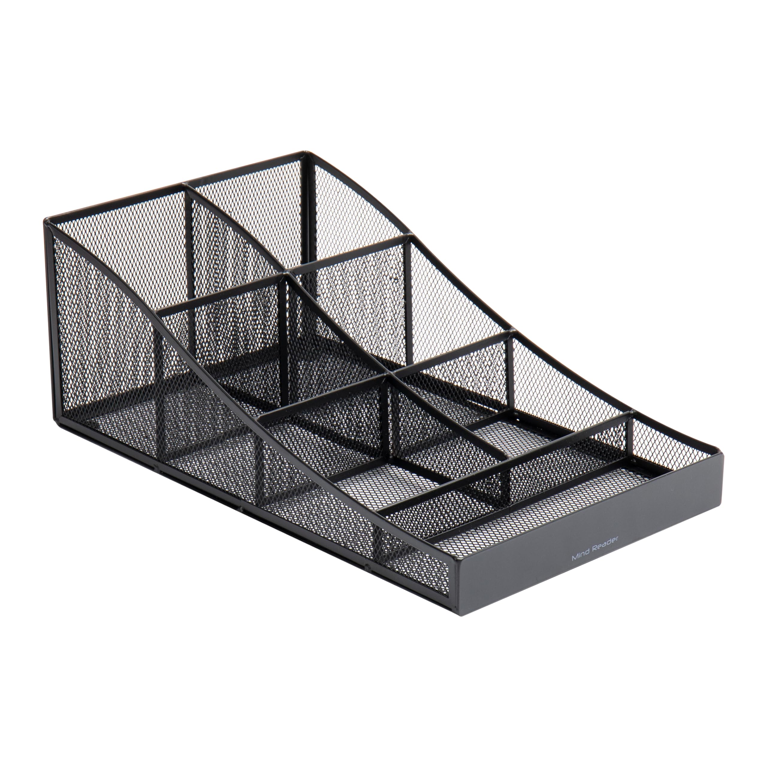 Mind Reader COMP7MESH-BLK - Organizer da banco a 7 scomparti per tazze da caffè e condimenti, rete metallica, 21,6 x 36,8 x 13,3 cm, nero